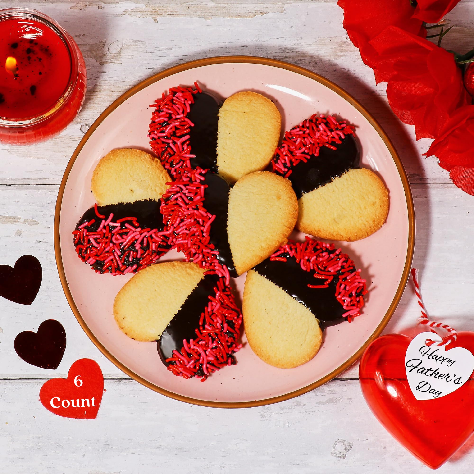 Heart Shaped Chocolate Cookies With Red Sprinkles |[6 Count] Cookies Individually Wrapped | Fathers Day Food Gifts for Dad Husband Grandpa | Kosher, Nut Free | Stern’s Bakery