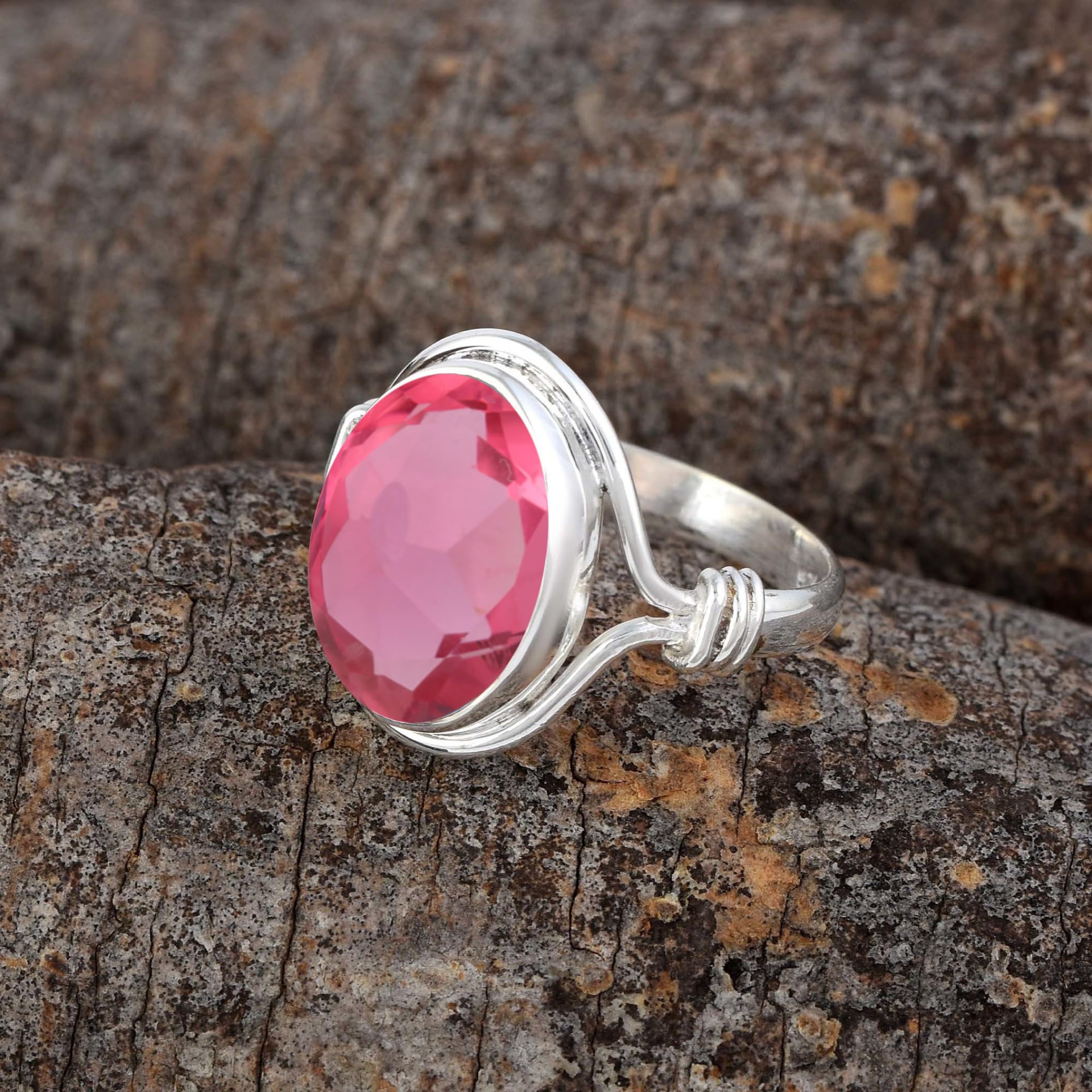 925 Sterling Silver Ring For Women & Girls Pink Tourmaline Ring Sterling Silver Handmade Ring Bezel Set Gemstone Ring