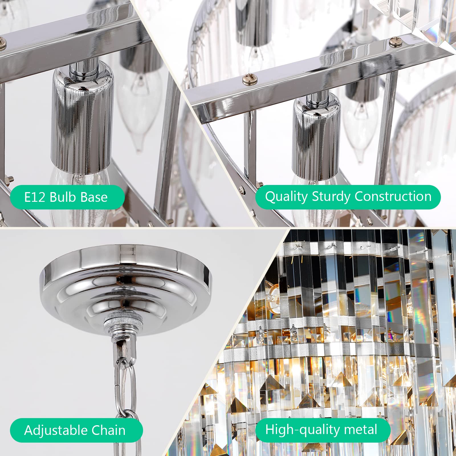 Lt-vt Chrome Crystal Chandelier Lighting 17.7'' for Dining Rooms Bedroom Foyer Entryway Ceiling Hanging Pendant Chandelier Light Fixture Lamp