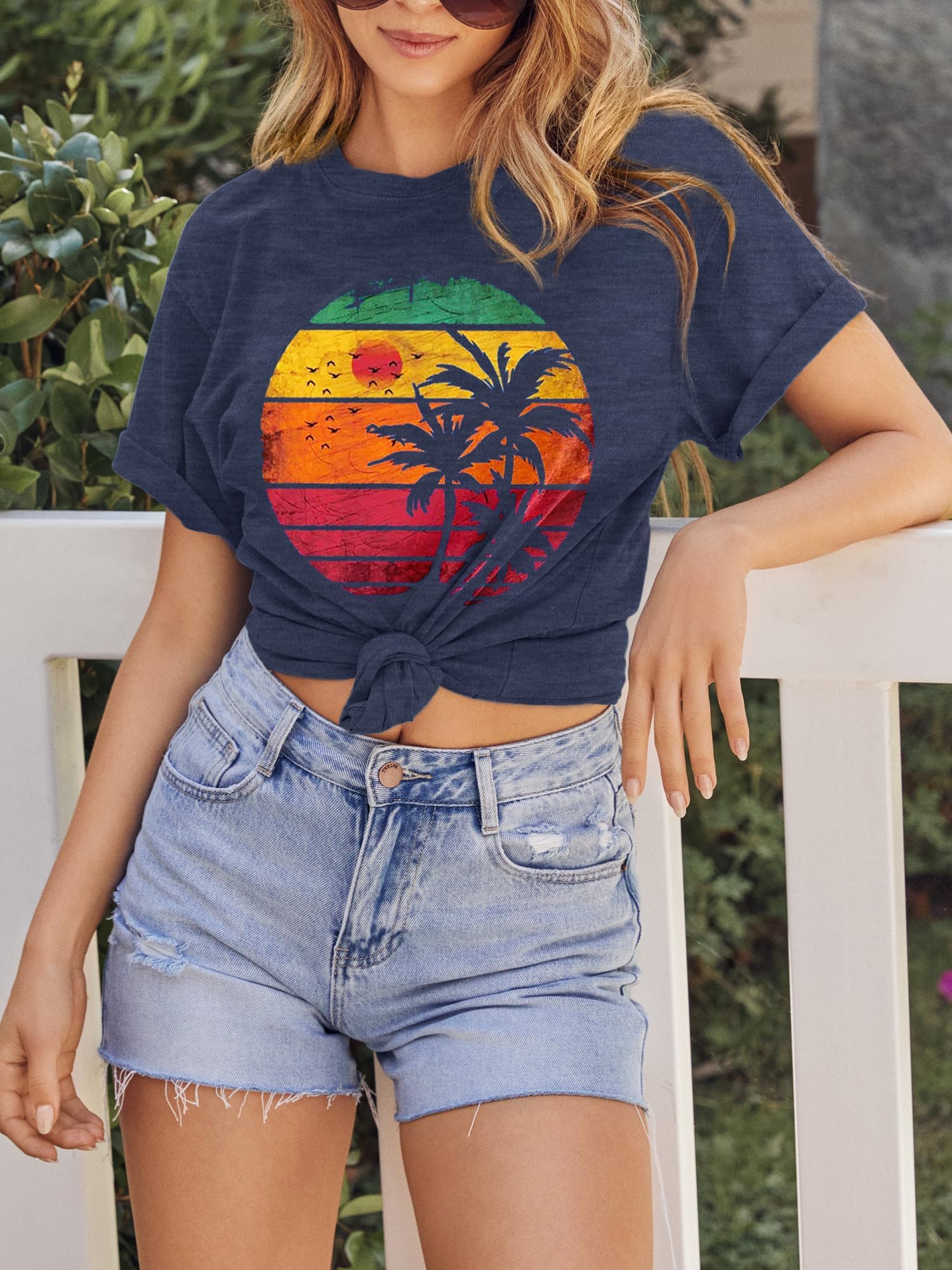 GEMLON Women Summer Short Sleeve Tops Hawaiian Beach Tropical Vacation T Shirts Tee for Women