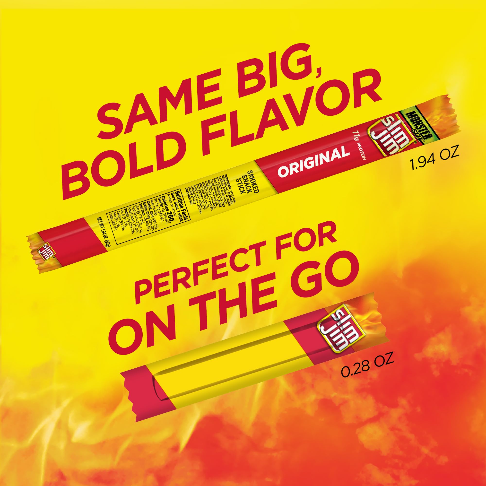 Slim Jim Smoked Meat Sticks, Original Flavor, 2g Protein Per Stick, Snack Size, Lunchbox Snack, 0.44 oz. (100 Count)