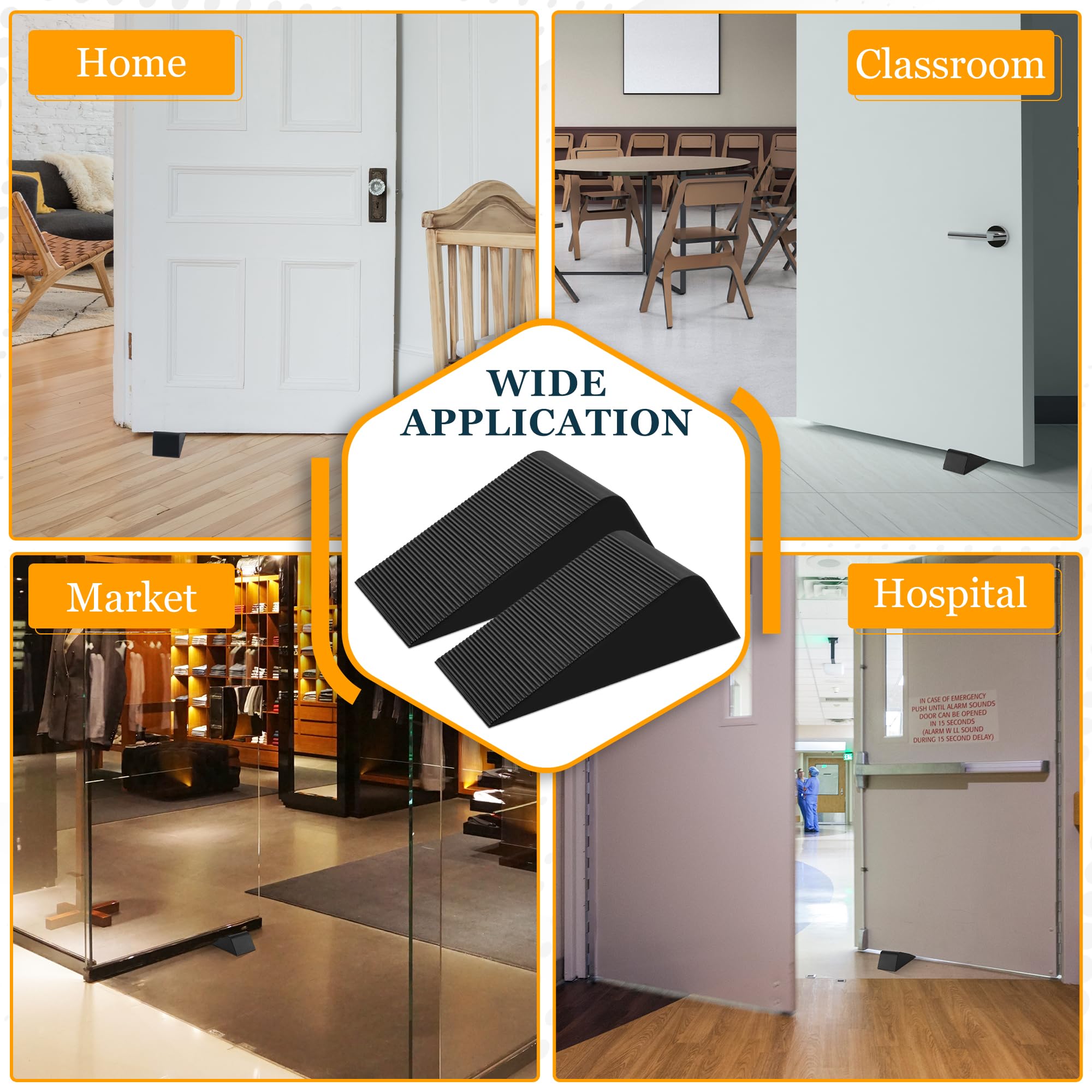 Large Rubber Door Stoppers for Bottom of Door Big Heavy Duty Door Stopper Wedge, Black Sturdy Door Stops for Floor, Non-Slip Stackable Doorstop for Home Office Commercial Use, 2 Pack