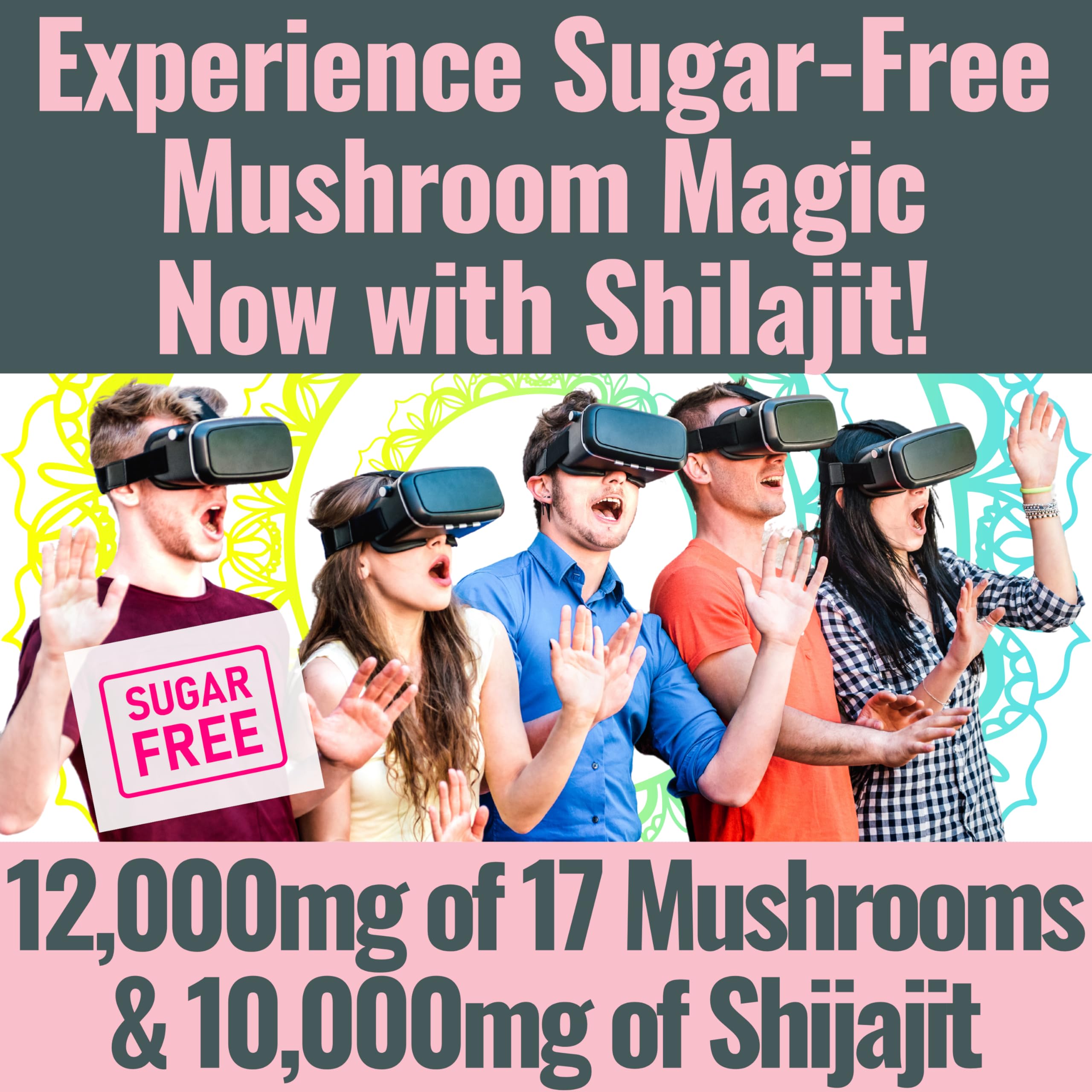 Sugar-Free Shilajit Mushroom Complex Gummies, Mushrooms Extract w. Lion's Lions Mane Reishi Turkey-Tail Cordyceps Shiitake Chaga Maitake Lionsmane Tincture Tea Powder Capsules Supplement Organic