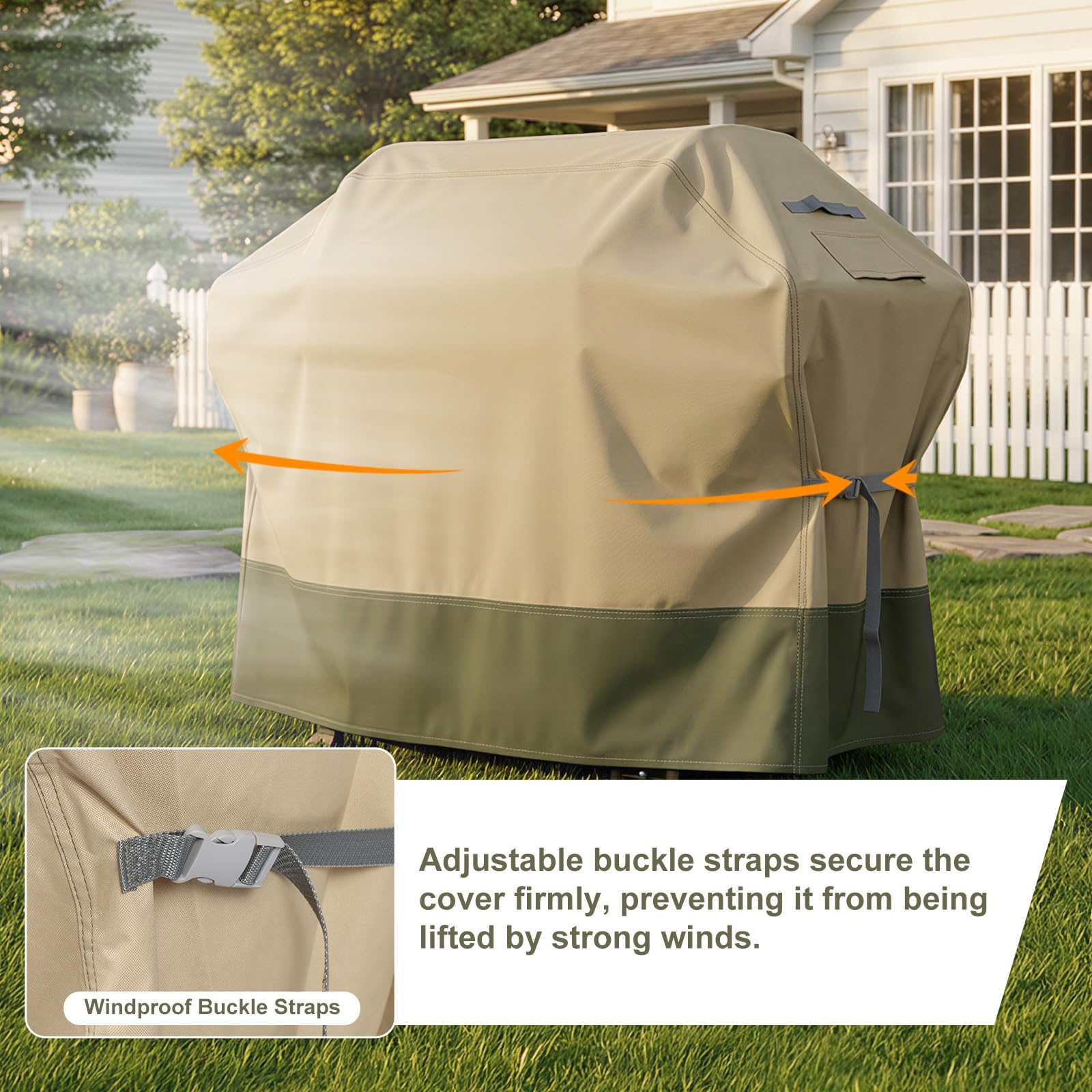 BBQ 3-6 Burners Gas Grill Cover 65 Inch, 600D Waterproof Polyester Barbecue Grill Cover with Adjustable Buckle Straps and Attached Storage Bag