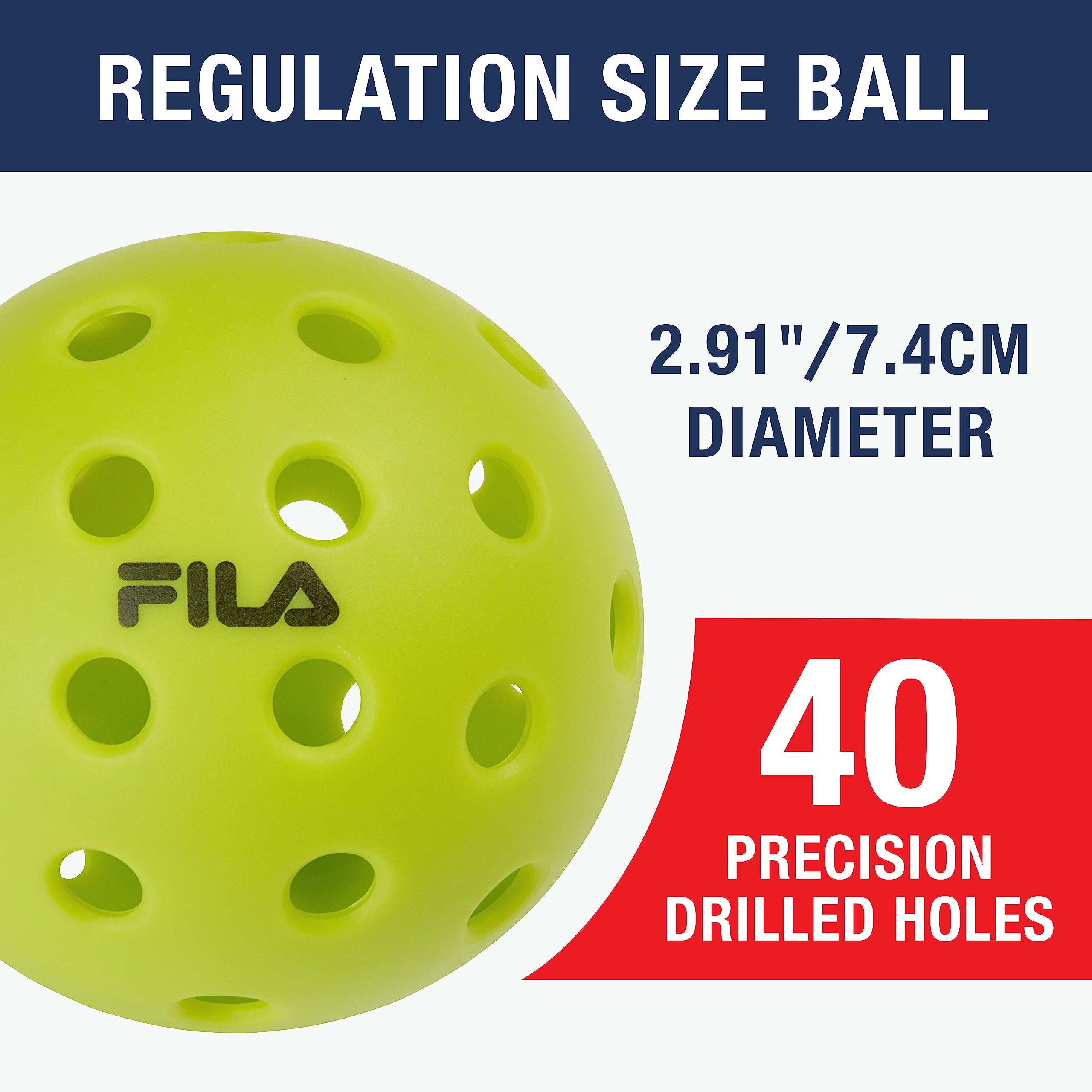 FILA Accessories Outdoor Pickleball Balls - Pickleball Set, Regulation Size Outdoor Pickleballs with 40 Holes (Lime Green), Pack of 12