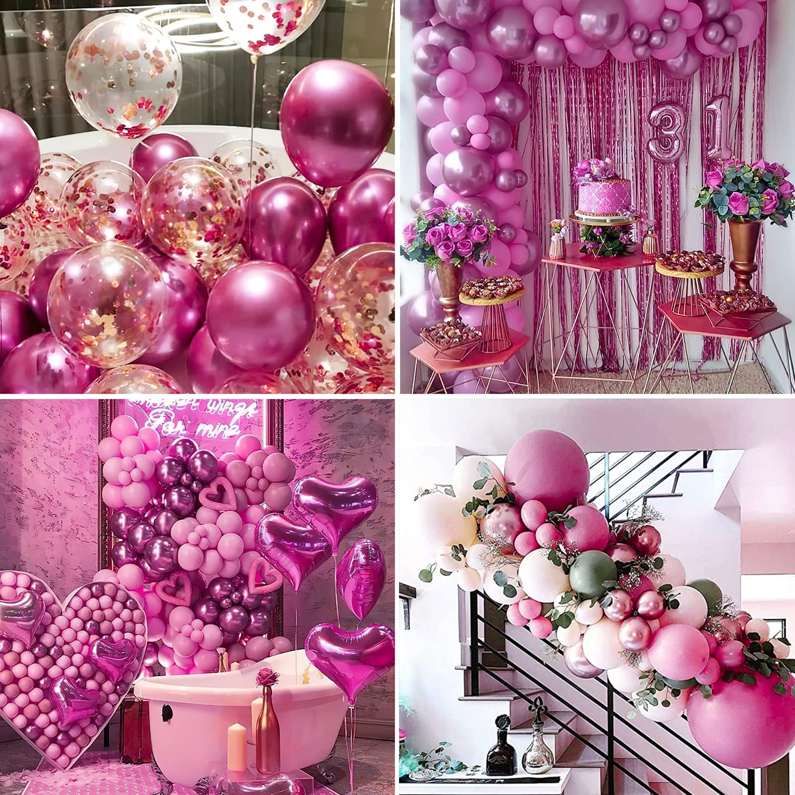 PartyWoo Metallic Hot Pink Balloons 100pcs Different Sizes of 18 12 10 5 Inch Chorme Dark Pink Magenta Fuchsia Balloon Arch Kit Garland for Wedding Birthday Baby Shower Party Decorations Pink-G114