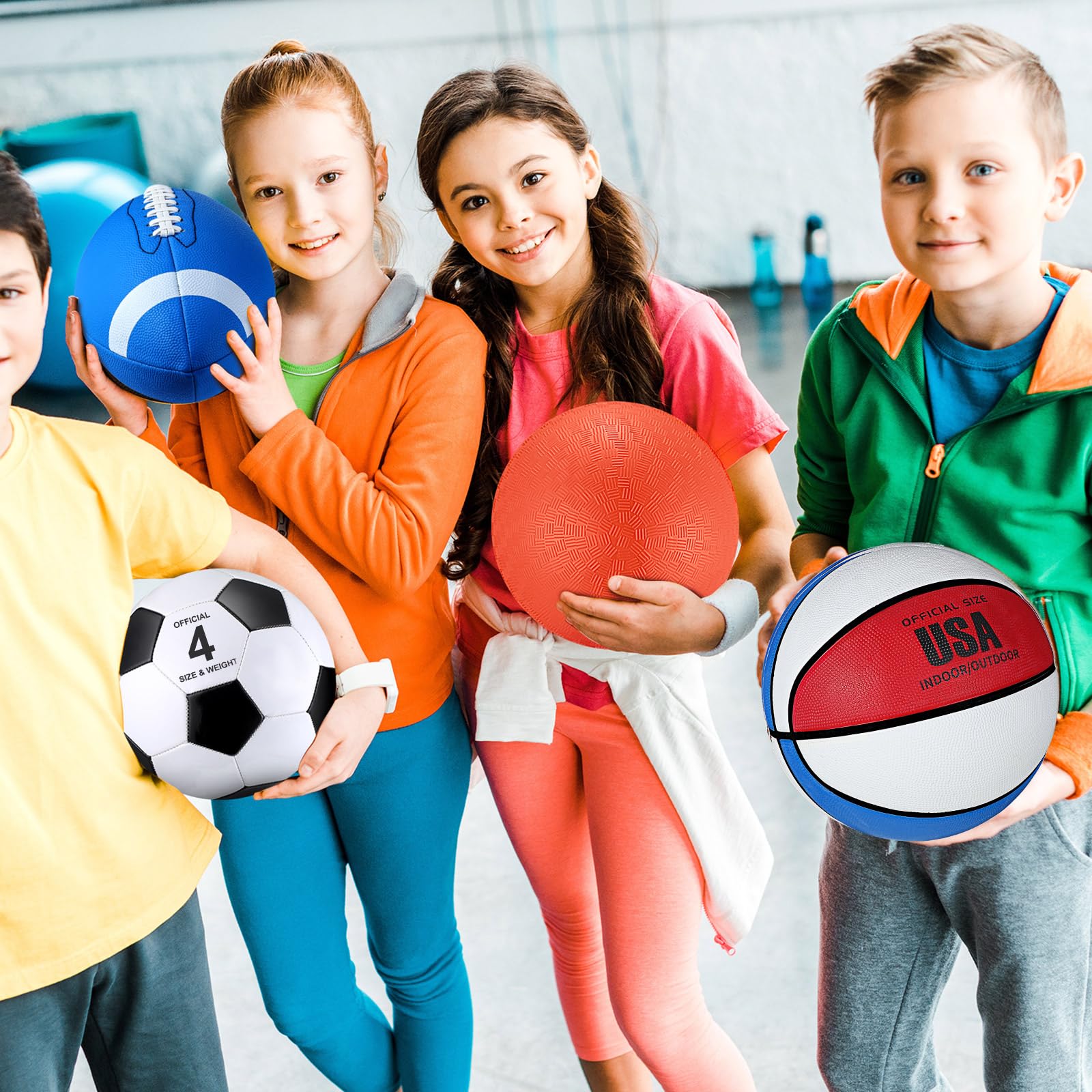 Deekin 12 Pcs Assorted Sport Ball Set Official Size Basketball, Football, Volleyball, Soccer, Baseball, Playground Ball with Bag and Pump Gift for Kid Youth Adult(Classic,Youth Kids)