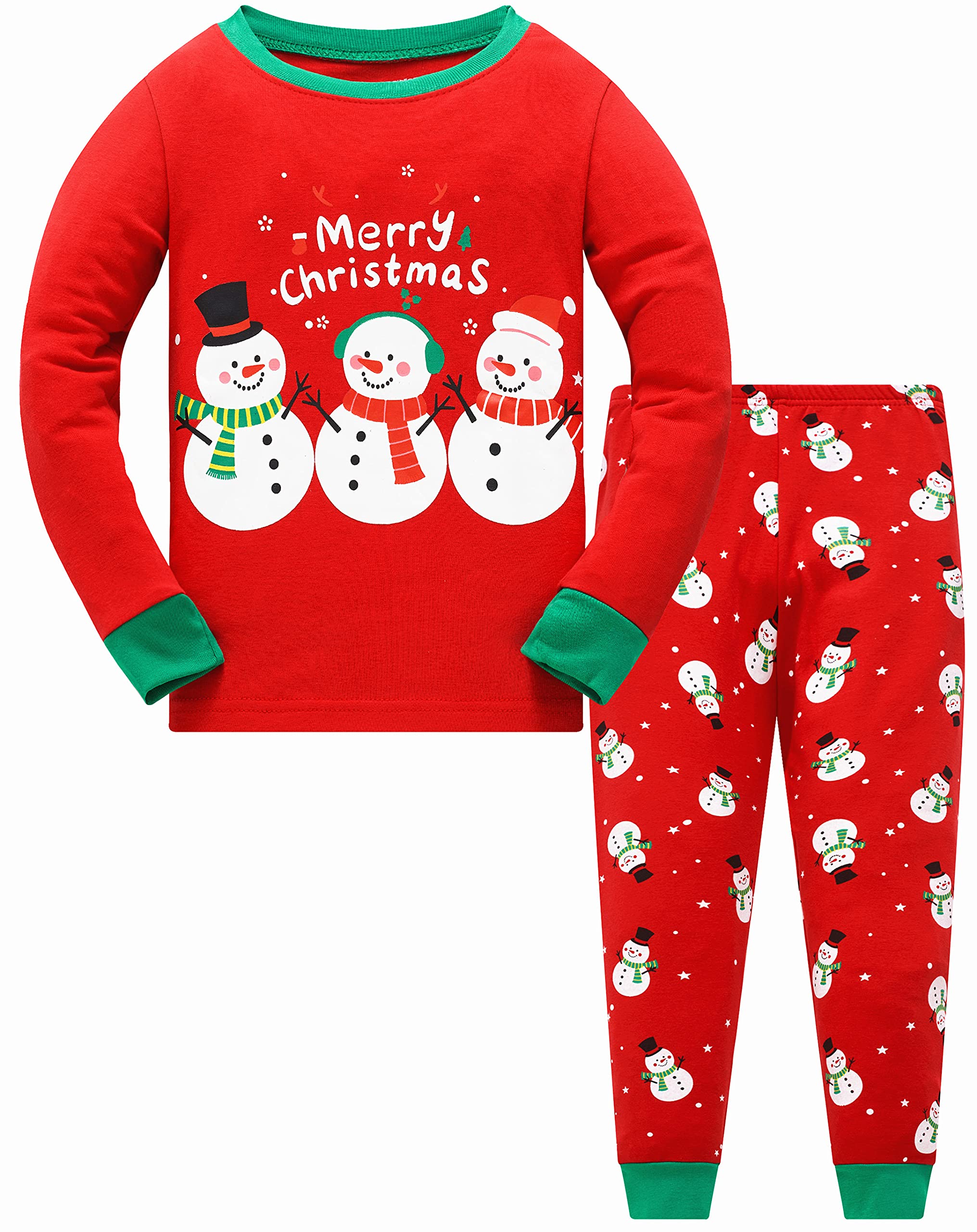 Popshion Boys Christmas Pajamas Snowman Jammies Toddler Girls Long Sleeve Xmas Pjs Kids Outfit Christmas Clothes Set 10t