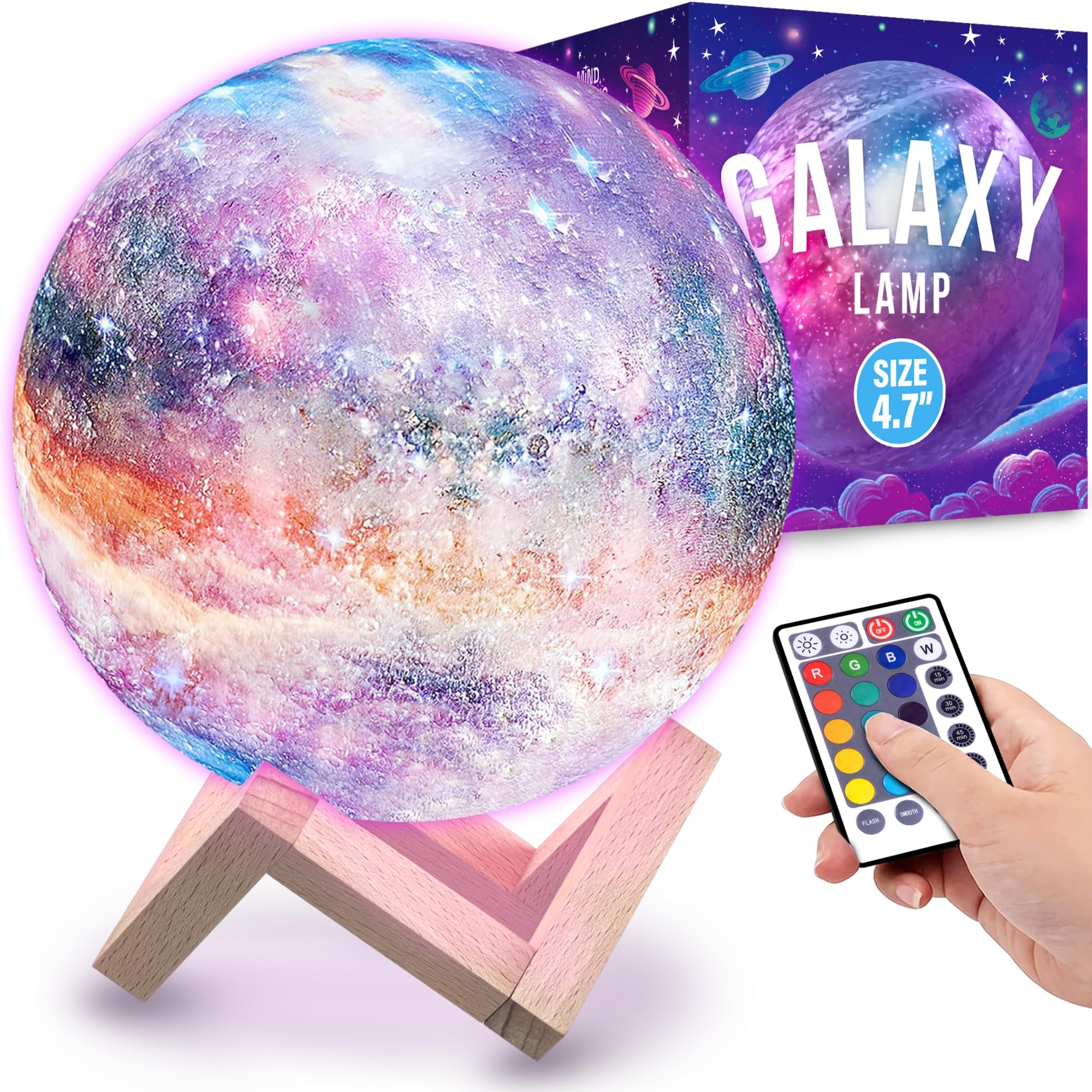 Mind-Glowing Galaxy Moon Lamp with 16 Colors, Touch/Remote, Wood Stand - Teen Girls Gift Trendy Stuff - Christmas Gift for 6 7 8 9 10 11 12 Year Old Teenage Girl - Cool Night Light for Kids (4.7 inch)