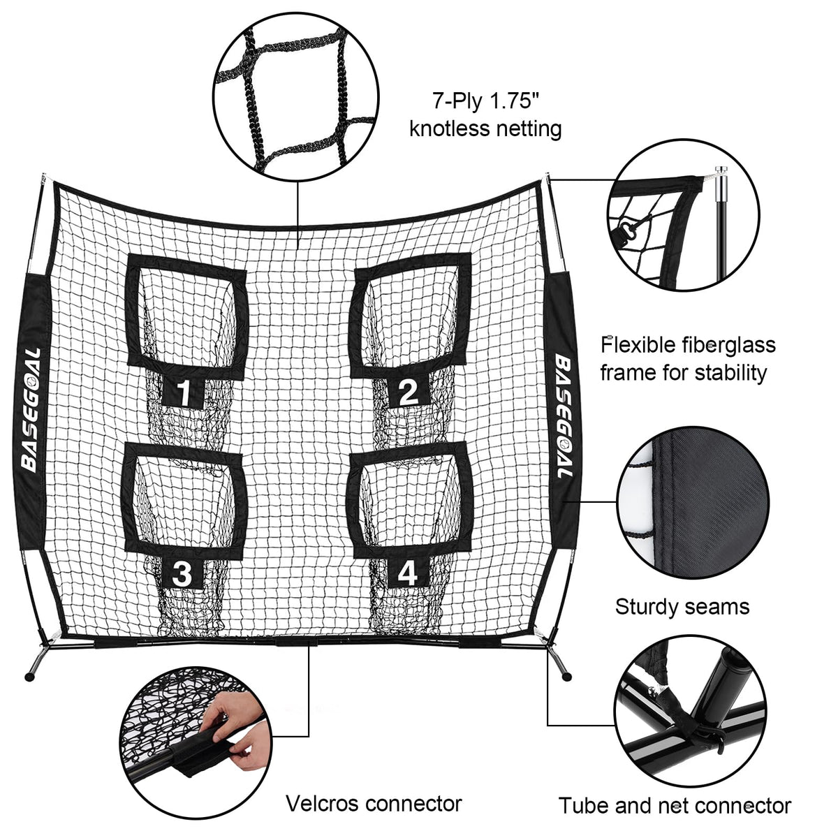 BaseGoal 6x6 Ft Football Nets for Throwing,Football Target,Quarterback Training Equipment with 4 Target Pockets for Improving Football Accuracy Throwing