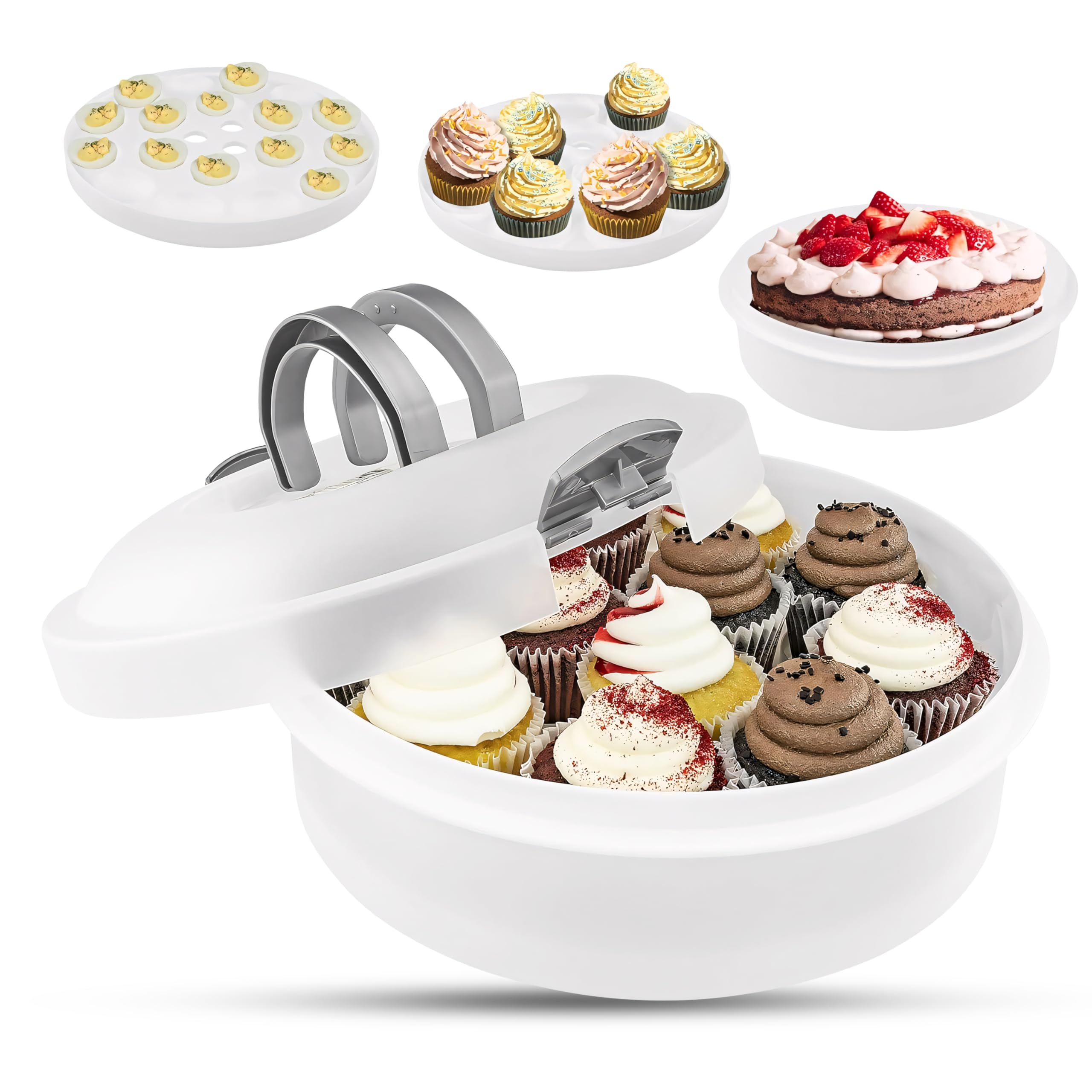 Southern Homewares Pie Carrier with Lid and Handle – 3-in-1 Plastic Dessert Container for Pies, Cakes, Cupcakes, and Muffins