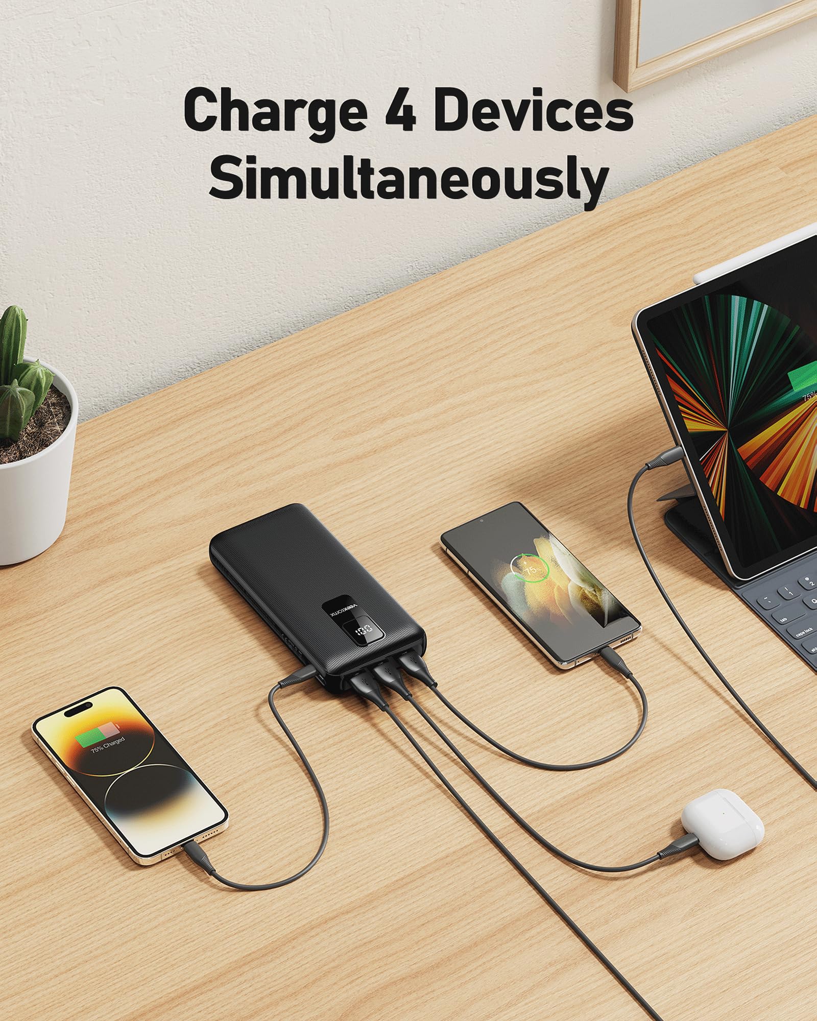 VEEKTOMX Portable Charger 30000mAh Power Bank Fast Charging with PD&QC USB C, 4 USB Outputs Battery Pack Backup with LED Display Compatible with iPhone 15/14/13/12/11 Pro iPad Android Samsung LG, etc