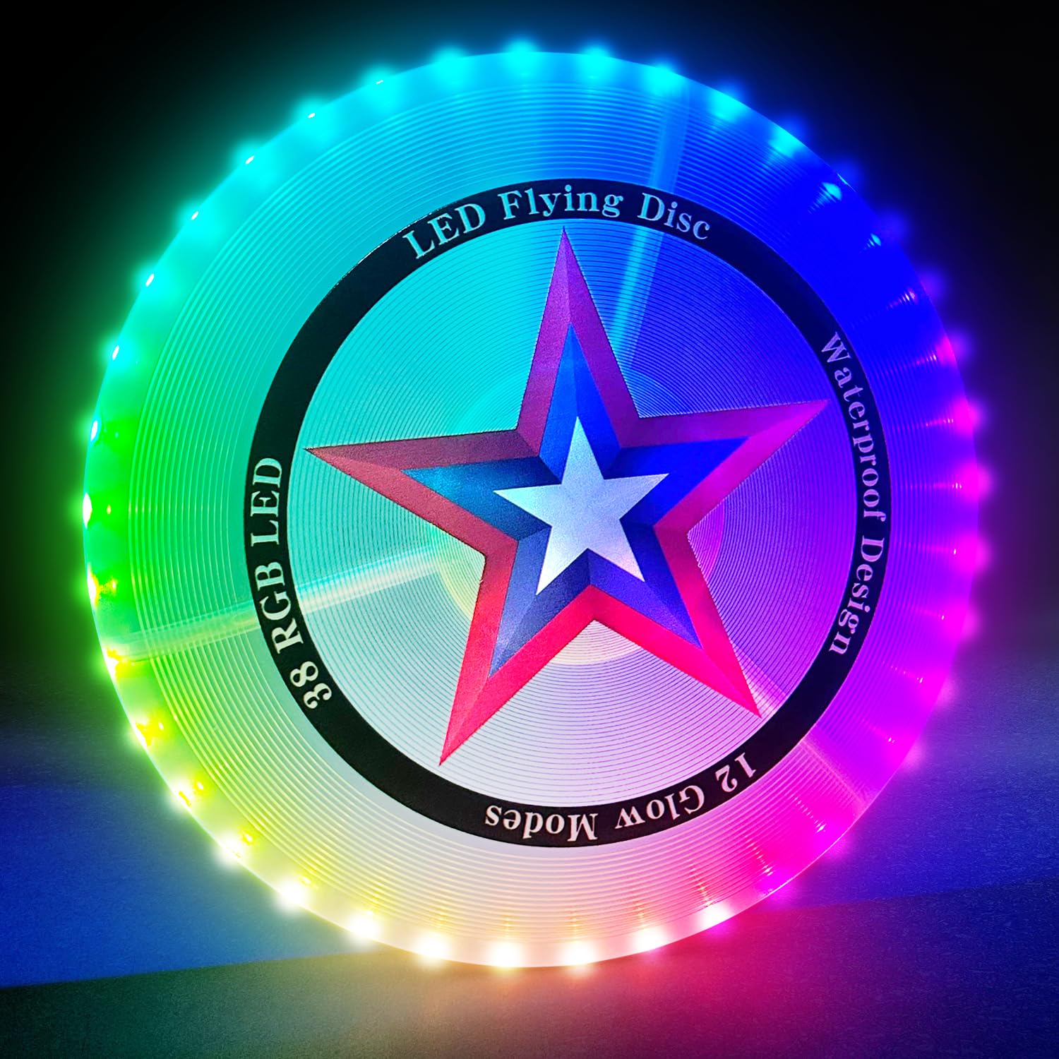 LED Flying Disc with Millions of Colors, Smart Light Up Modes, Rechargeable, Waterproof Glow in The Dark Outdoor Games Cool Toys for Adult and Family Boys Teens Kids Beach Camping Lawn Yard Games