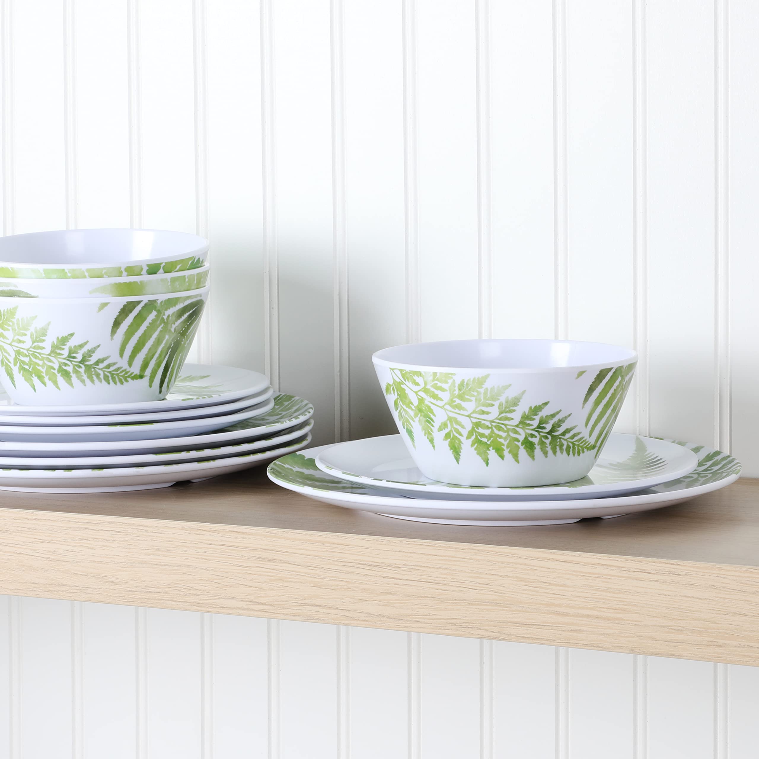 Martha Stewart Fernview Melamine Dinnerware Set, Service for 4 (12pcs)