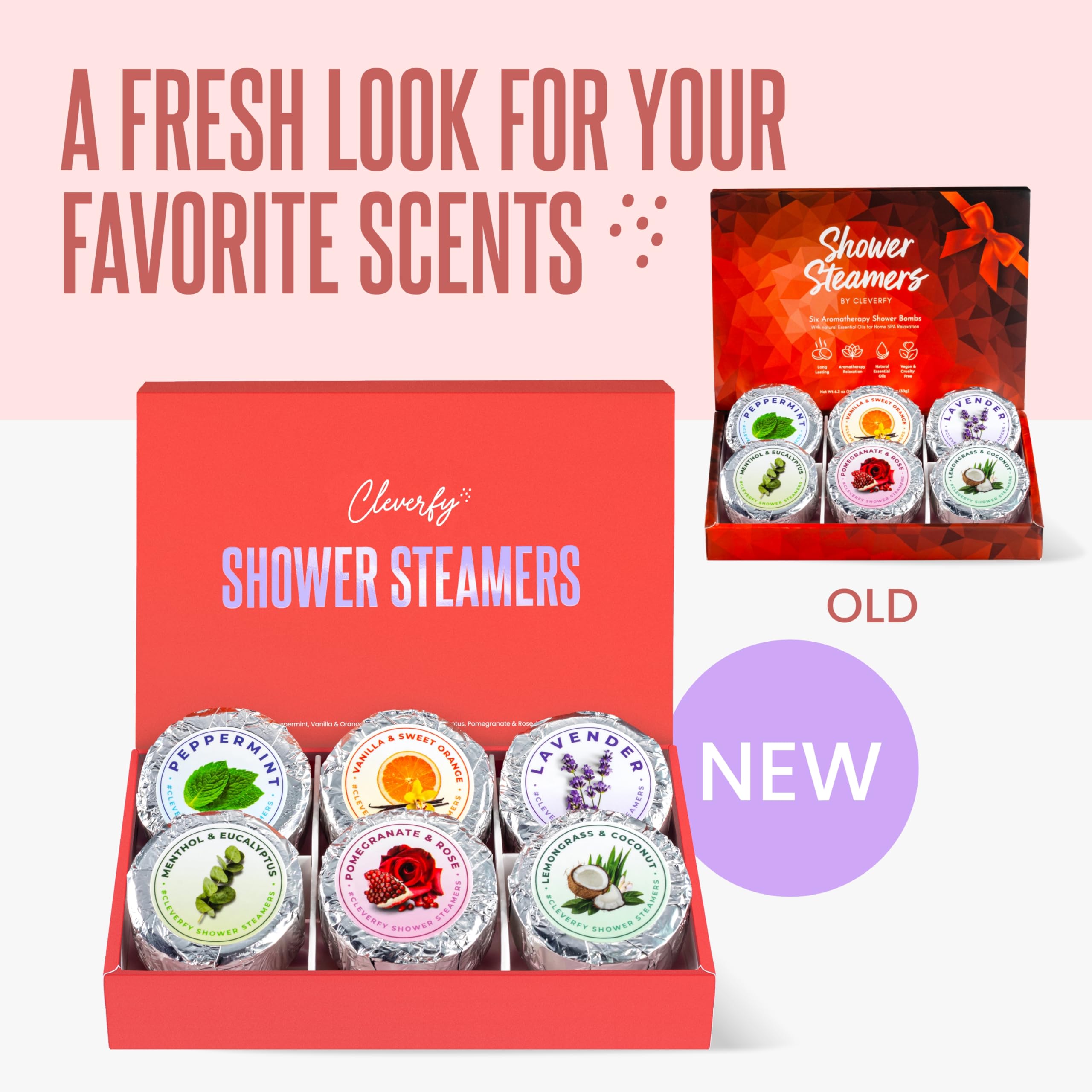 Cleverfy Shower Steamers Aromatherapy - Compact Variety Pack of 6 Shower Bombs with Essential Oils. Self Care Birthday Gifts for Women and Valentines Day Gifts for Her and Him. Red Set