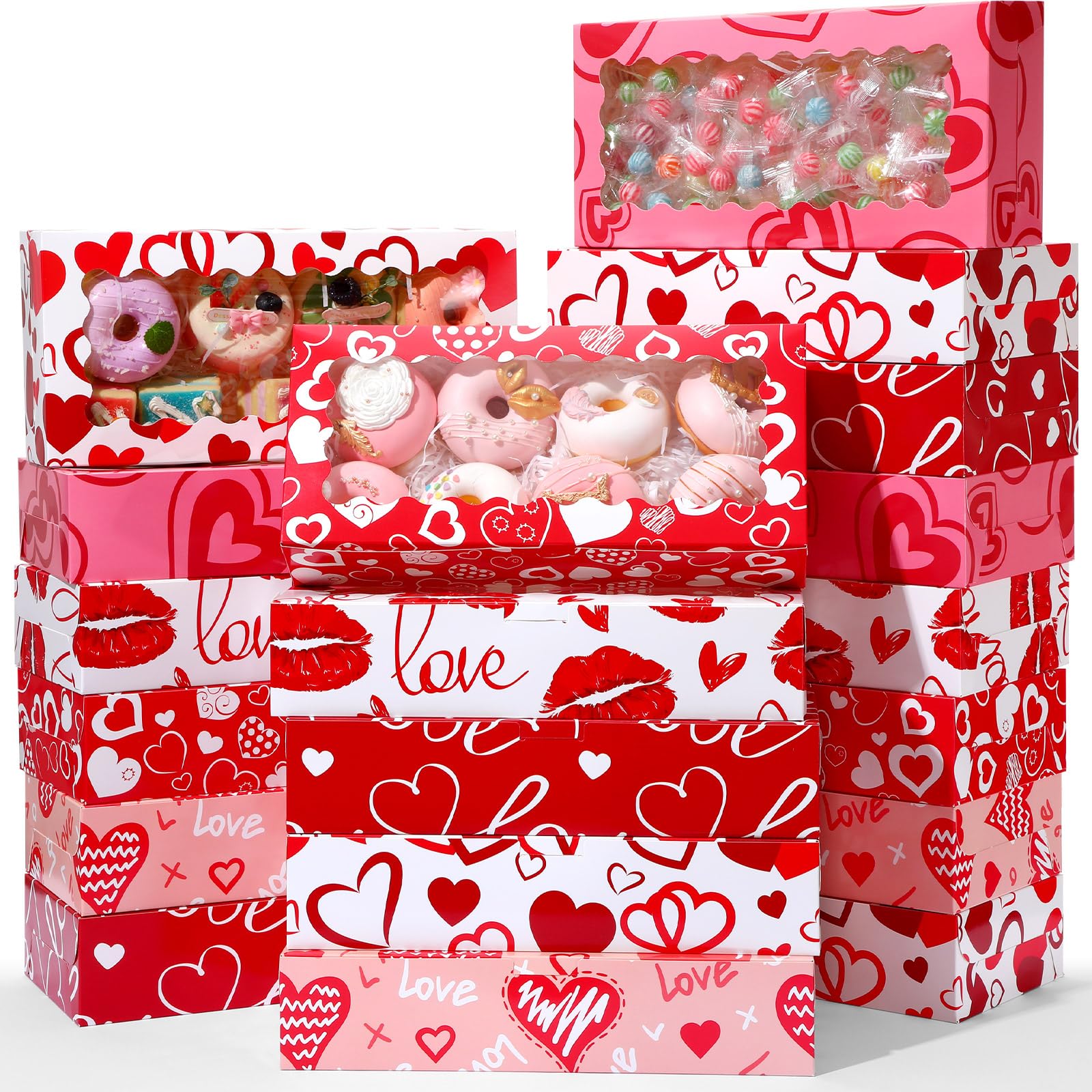 Maxcheck 48 Pieces Valentine's Day Treat Boxes Valentine Heart Cookie Boxes with Window 12 x 5.5 x 2.5 Valentine Bakery Boxes Heart Gift Boxes Candy Heart Containers for Valentine Party Favors