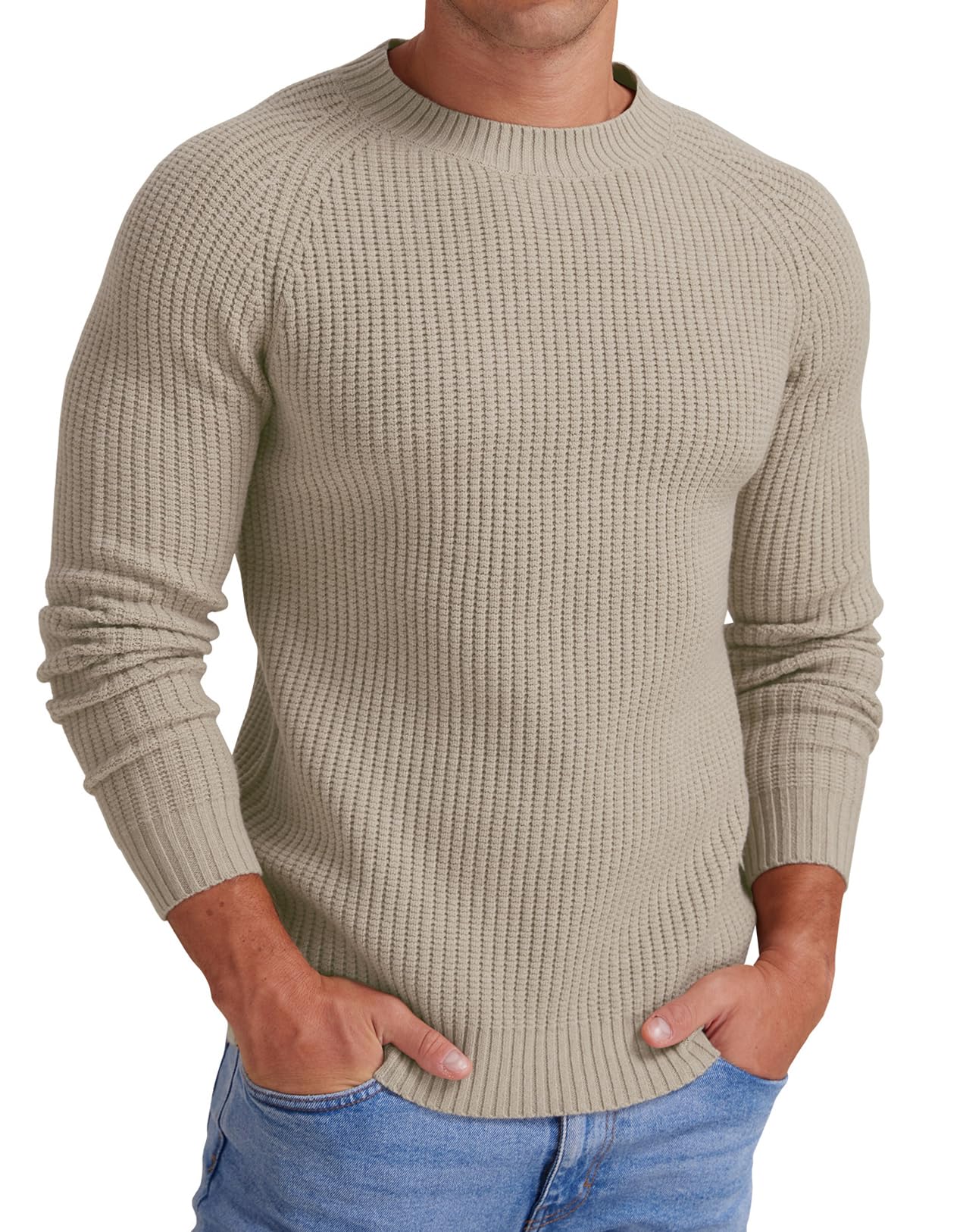 Sailwind Men's Crewneck Casual Sweater Structured Knit Soft Casual Pullover Khaki
