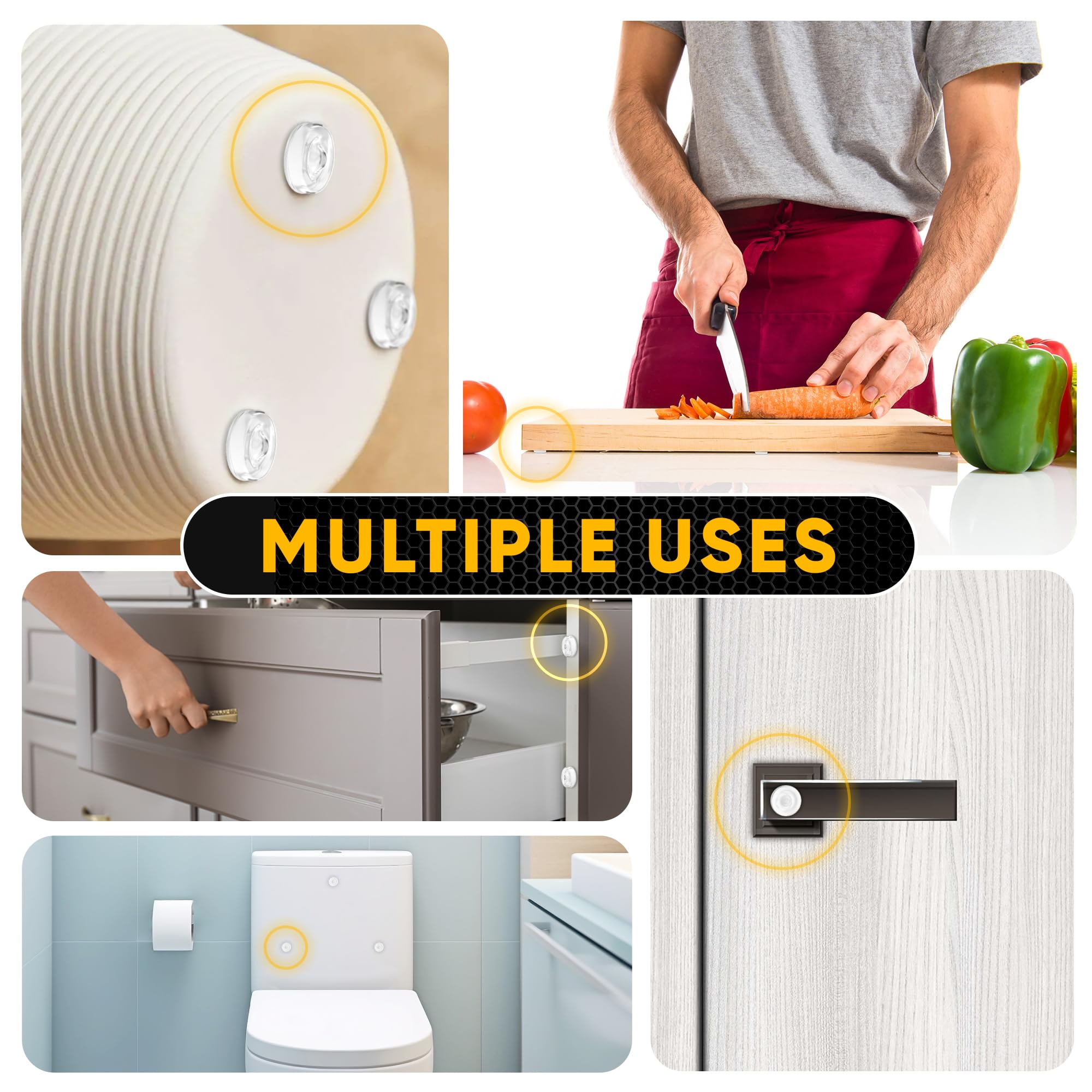 25 Clear Silicone Cabinet Door Bumpers – Self-Adhesive Pads, Quiet Soft Close Drawer Stoppers, Kitchen Sound Dampening Jelly Buttons – Vellax