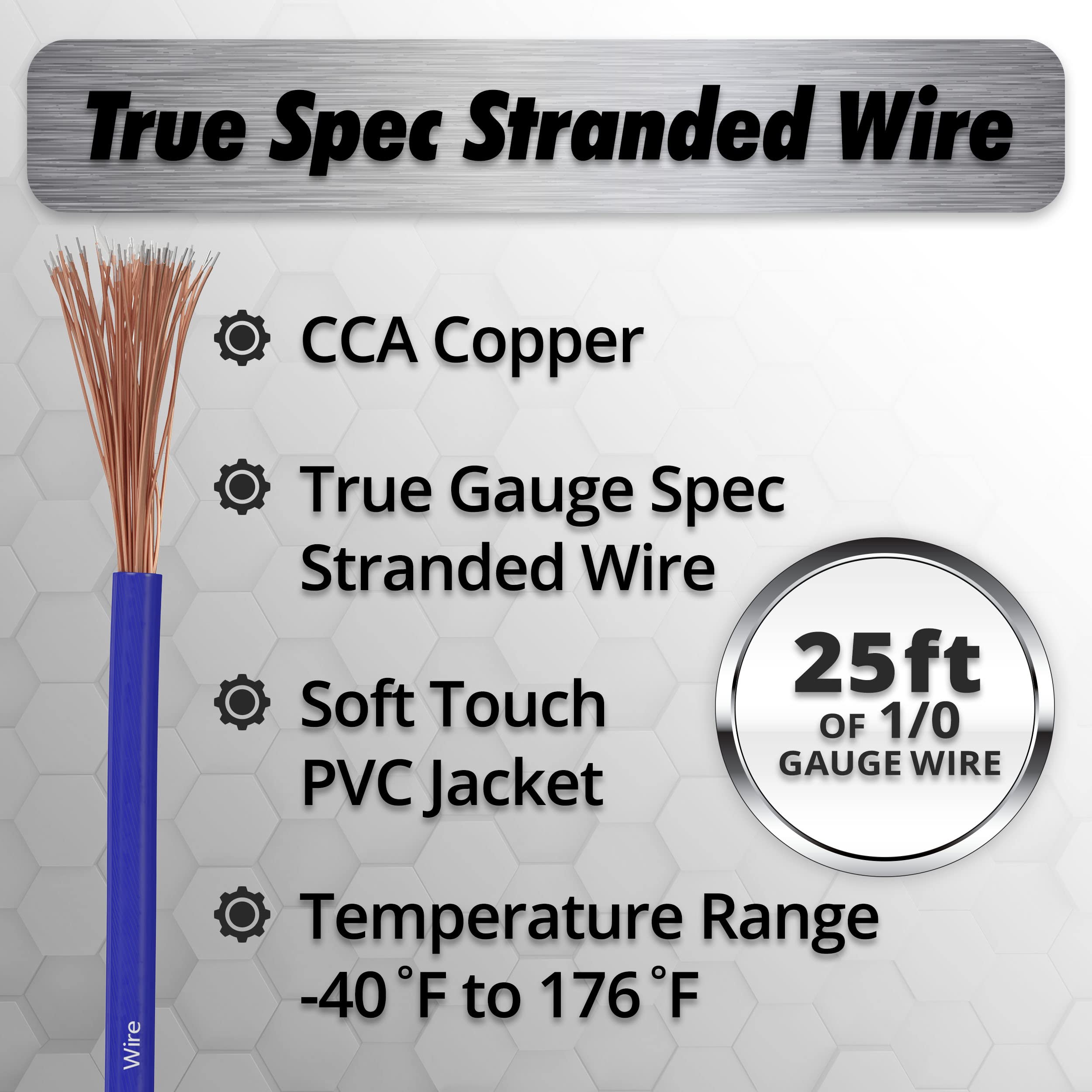 InstallGear 1/0 Gauge Wire (25ft) Copper Clad Aluminum CAA - Primary Automotive Wire, Car Amplifier Power & Ground Cable, Battery Cable, Car Audio Speaker Stereo, RV Trailer Wiring Welding Cable 1/0ga