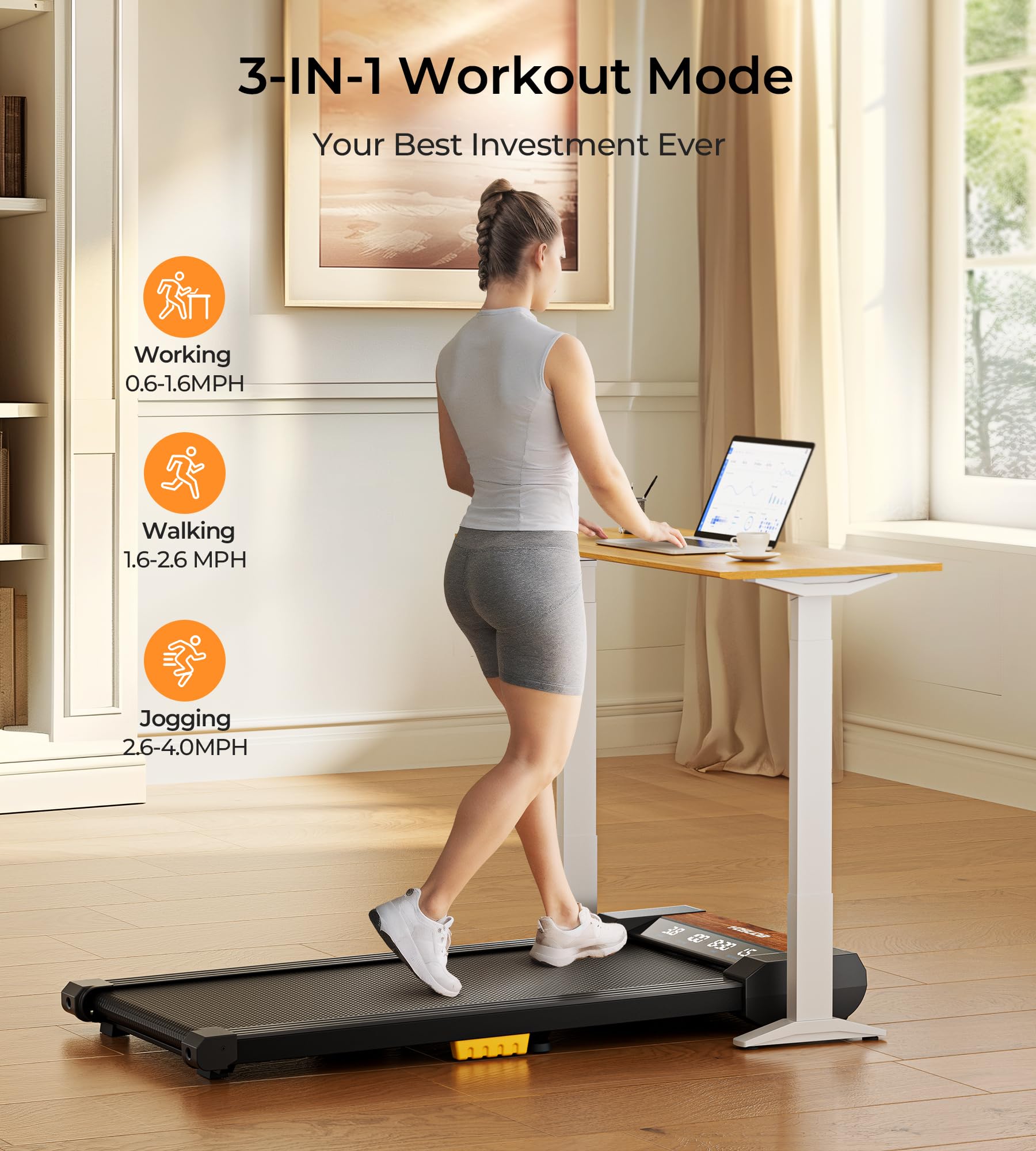 YOSUDA Walking Pad, Under Desk Treadmill, Treadmills for Home, 265LBS Capacity, 3 in 1 Portable Walking Pad