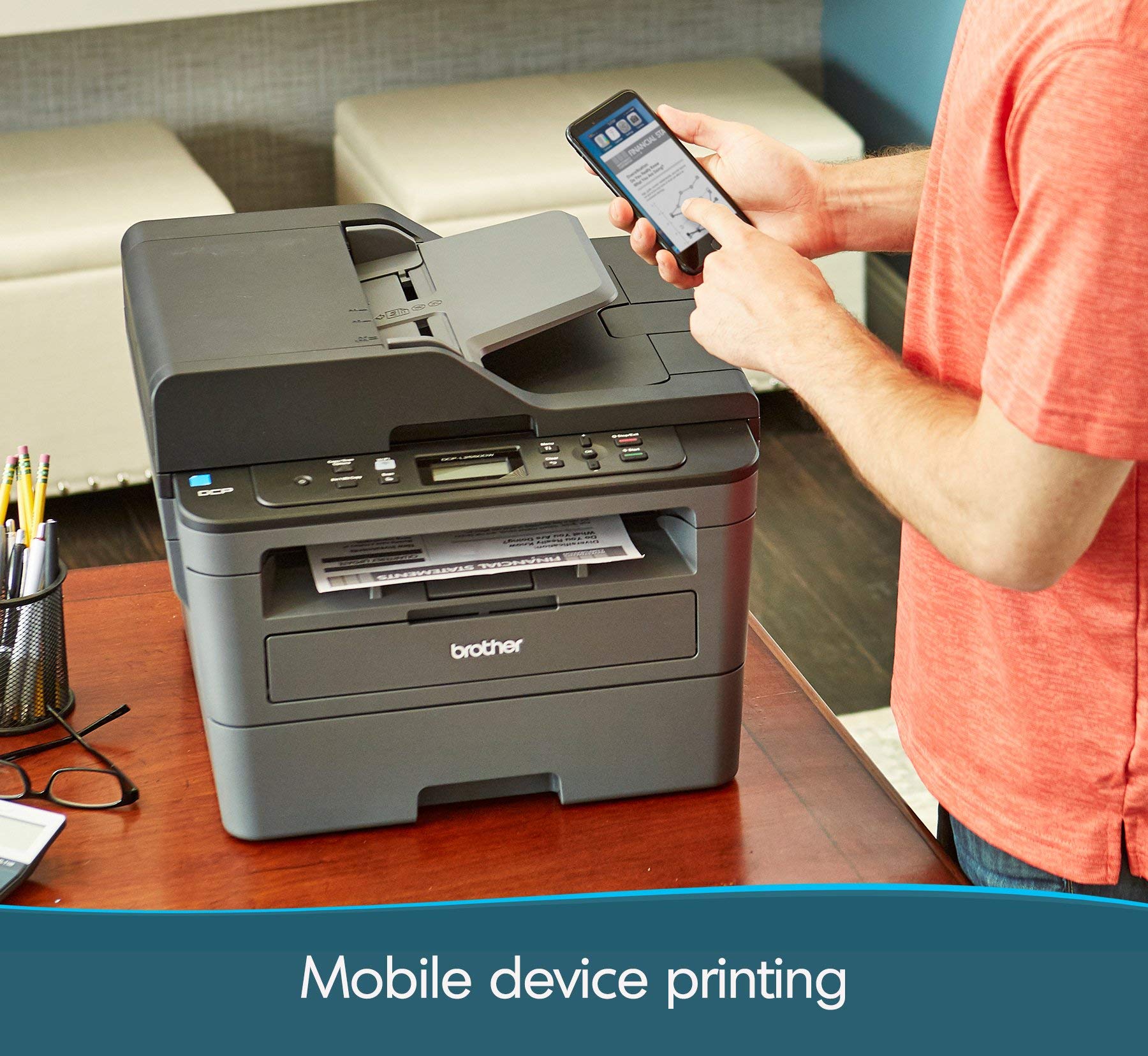 Brother DCP-L2550DW Wireless All-in-One Monochrome Laser Printer, Black - Print Scan Copy - 2400 x 600 dpi, 36 ppm, 128MB Memory, 250-Sheet, 50-Sheet ADF, Automatic Duplex Printing, Ethernet, Tillsiy