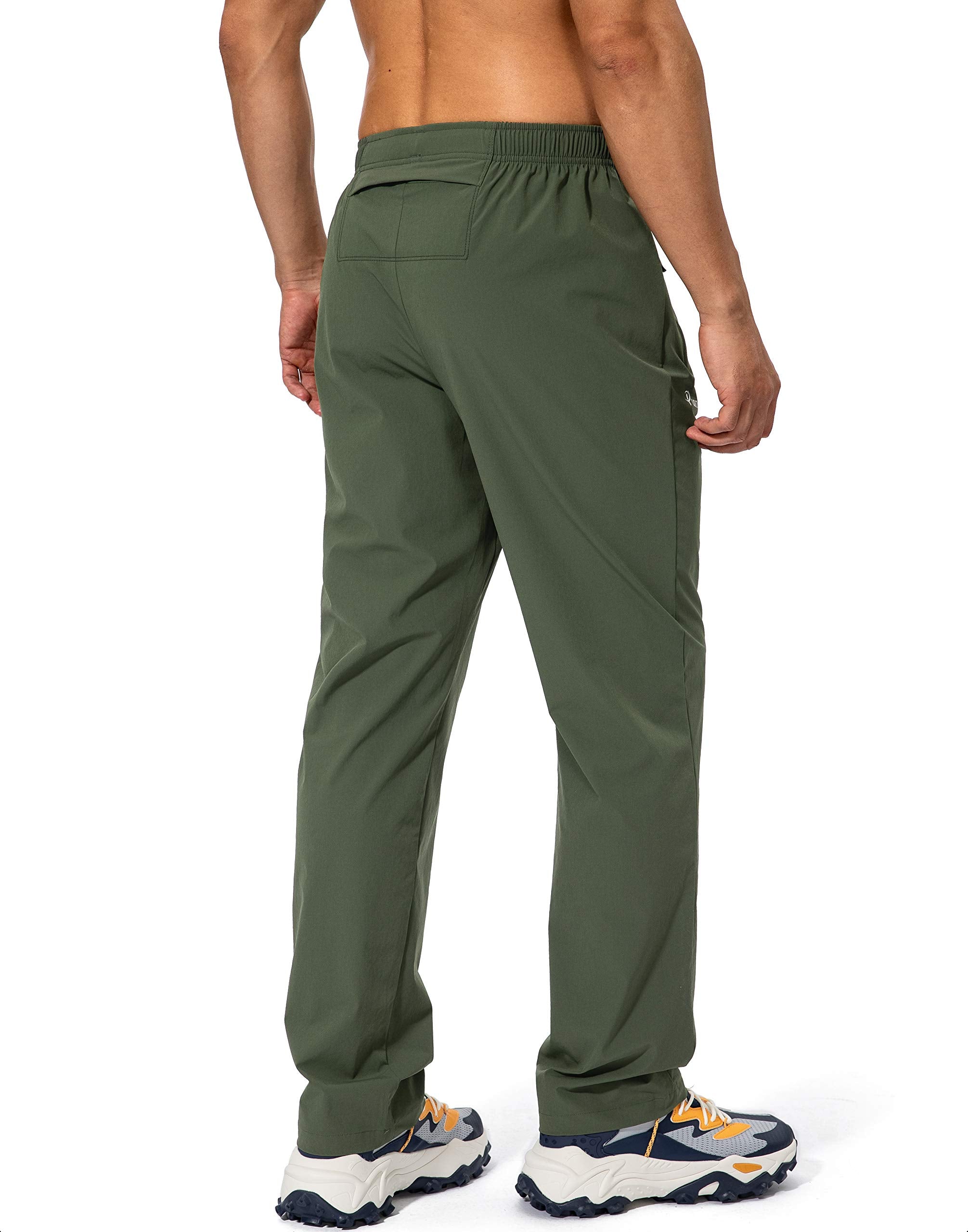 Pudolla Men's Workout Athletic Pants Elastic Waist Jogging Running Pants for Men with Zipper Pockets(Olive Medium)