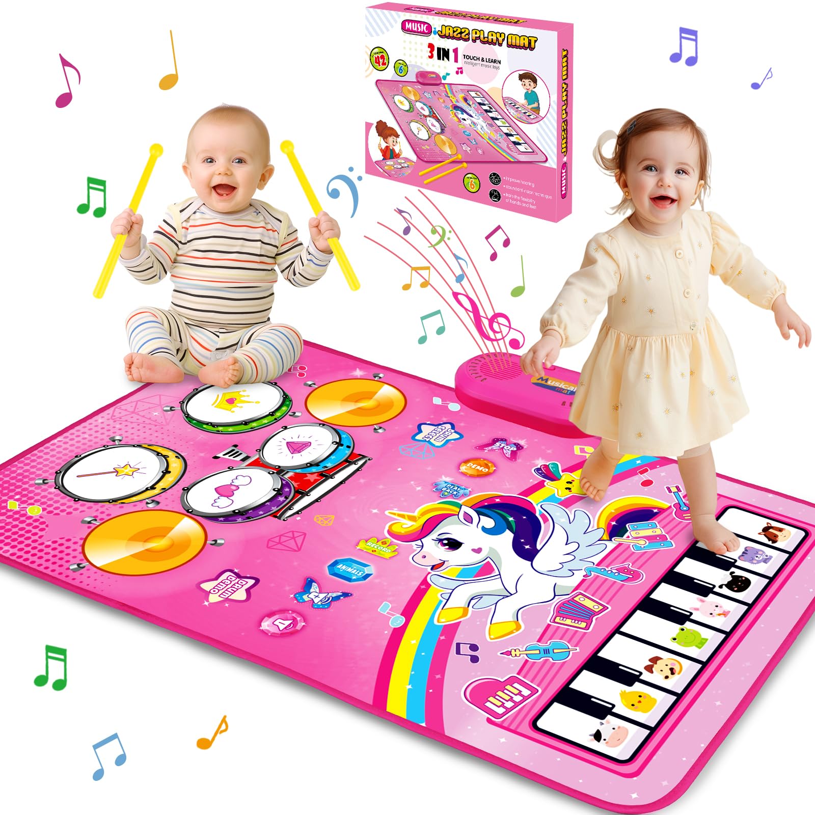 Toys for 1 Year Old Girl Gifts: Baby Musical Mat Toddler Toys Age 1-2 - 3 in 1 Piano Drum Animal Touch Unicorn Toys - Infant Music Toy 12-18 Months Babies Birthday Gifts for 1 2 3 Year Old Boys Girls