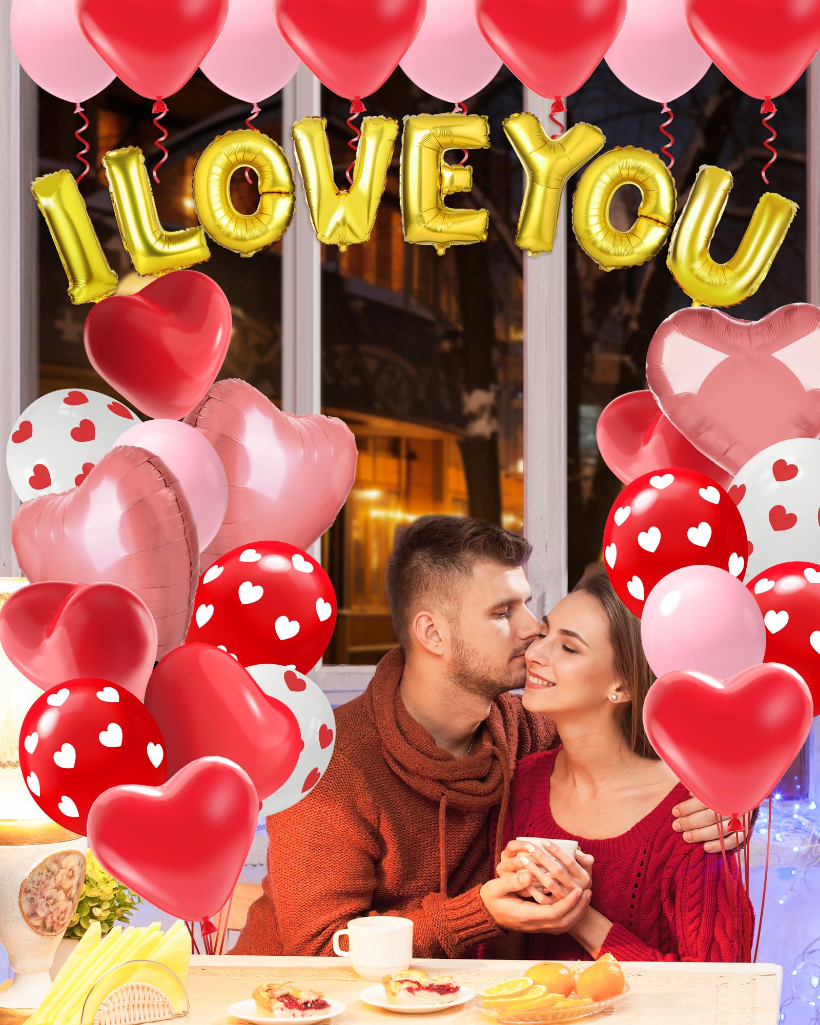 Lutoys Valentines Balloon Kit Decor with I Love You Balloons, Heart Balloons with 1000 Pcs Silk Red Rose Petals for Valentines Day Galentines Party Decorations Proposal Wedding Anniversary Decor