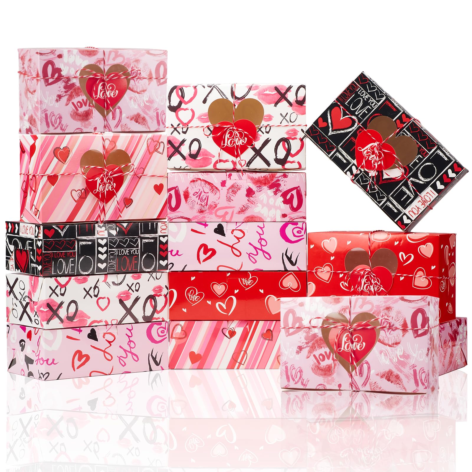 Crssbrohip 60 Pcs Valentine's Day Treat Boxes, Valentine Heart Cookie Boxes with Window Bakery Boxes, Heart Gift Boxes Candy Heart Containers for Valentine Party weddings and Favors