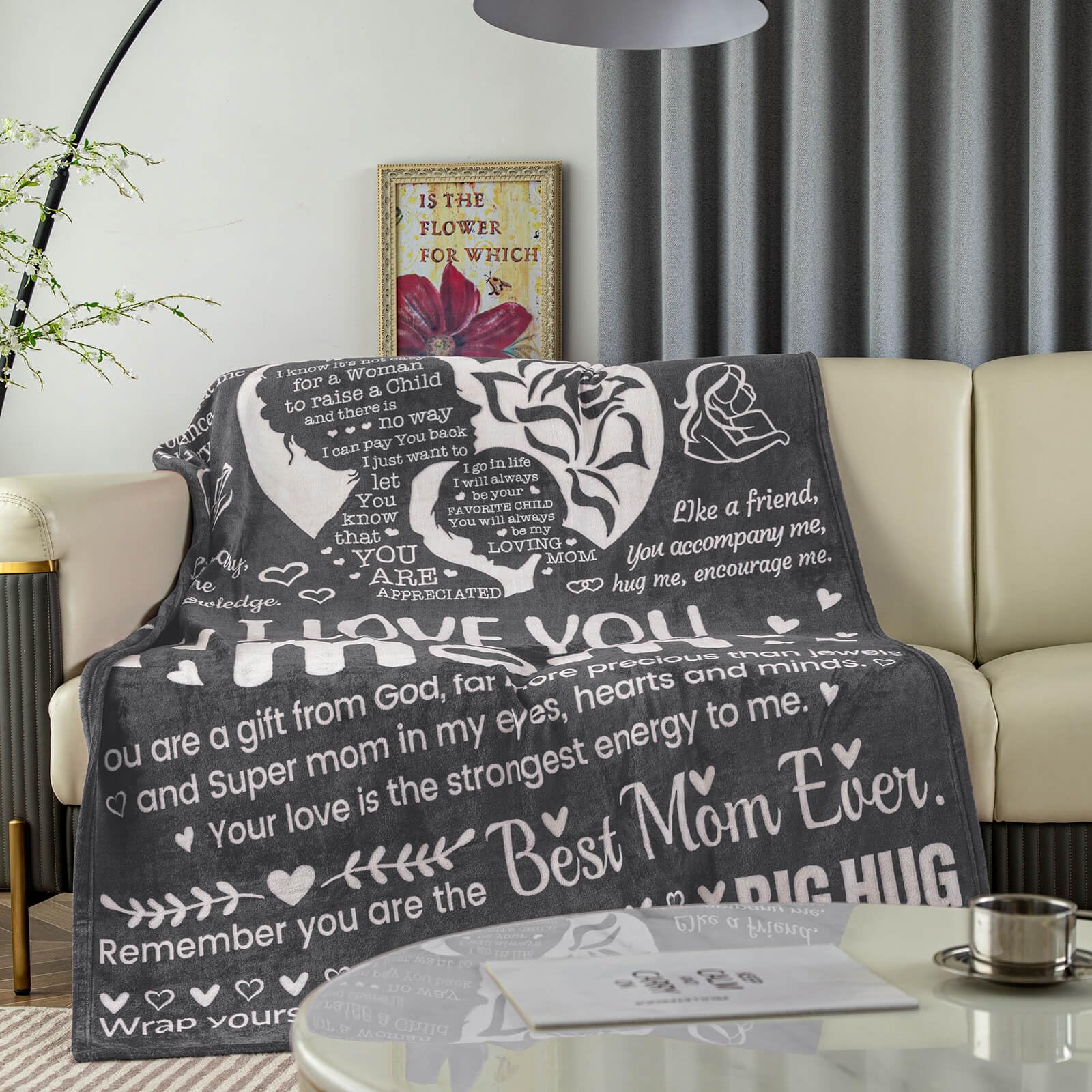 Mothers Day Blankets for Mom from Daughter & Son, I Love You Mom Gifts Blankets, Warm Soft Blankets for Mom, Mom Birthday Gifts, Best Mom Ever Gifts Blankets, 50" x 70"(Grey)