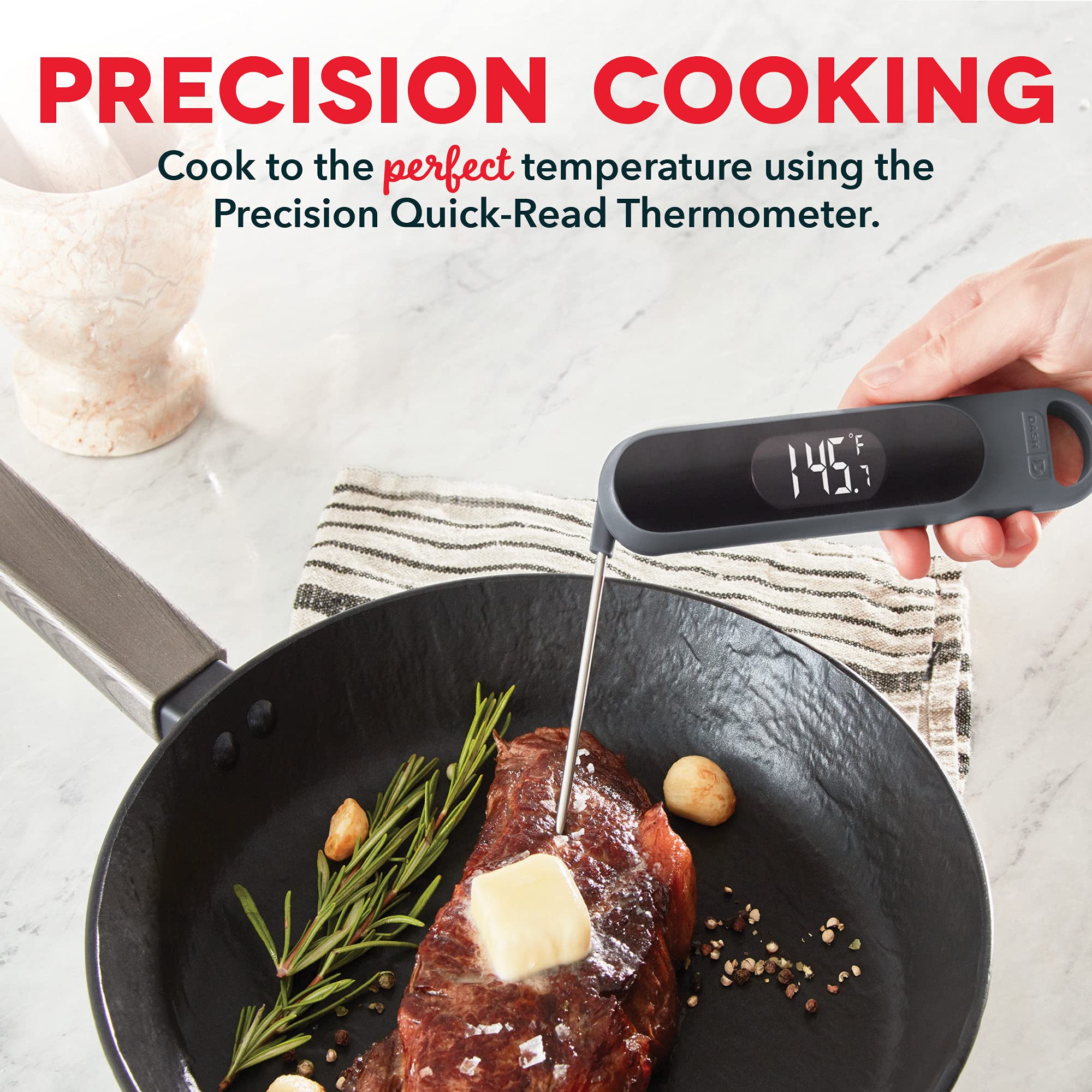 Dash Precision Quick-Read Meat Thermometer - Waterproof Kitchen and Outdoor Food Cooking Thermometer with Digital LCD Display - BBQ, Chicken, Seafood, Steak, Turkey, & Other Meat, Batteries Included