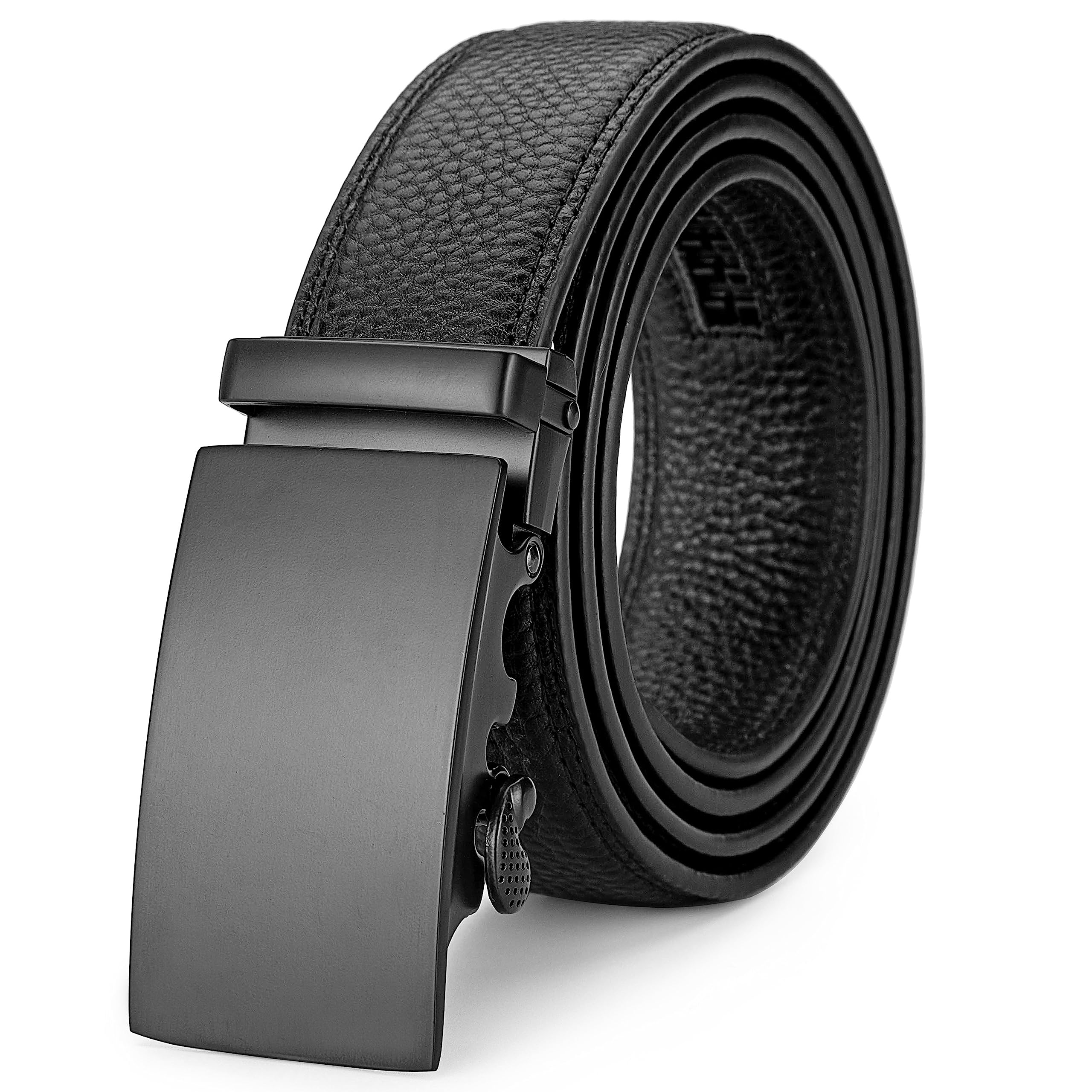 EVIRON Men's Leather Belt made of Top Layer Cowhide,Ratchet Belt with Sliding Buckle,Trim to Fit (Black style 1, 28"-34" Waist Adjustable)