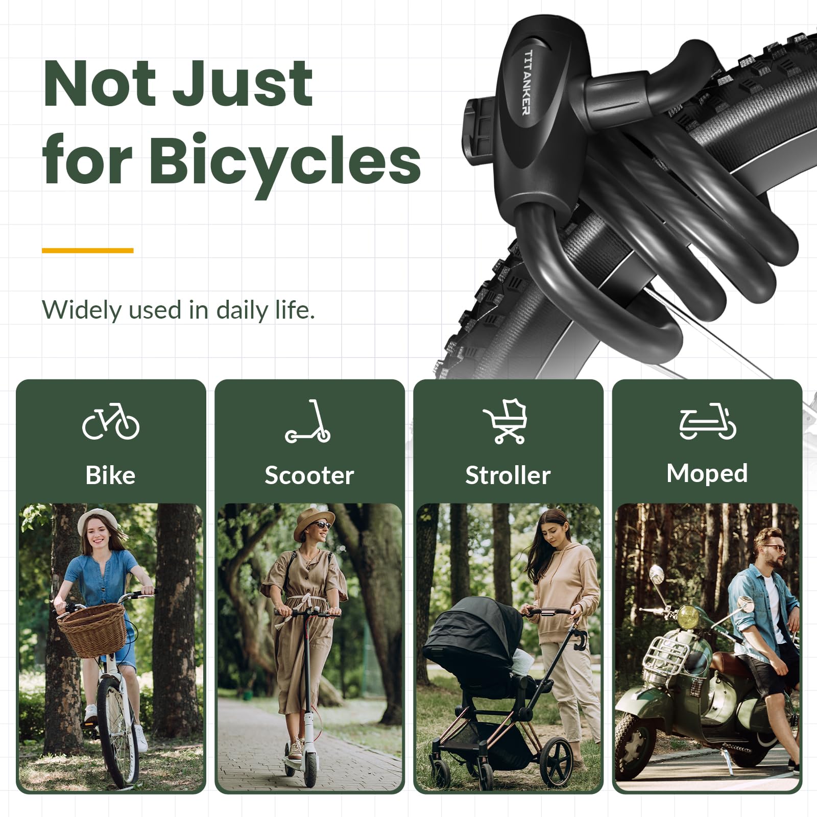 Titanker Bike Lock, Bike Lock Cable 4 Feet Coiled Secure Bicycle Lock with Keys Scooter Lock Bike Locks 1/2 Inch Thick Heavy Duty Anti Theft Bike Cable Lock with Mounting Bracket