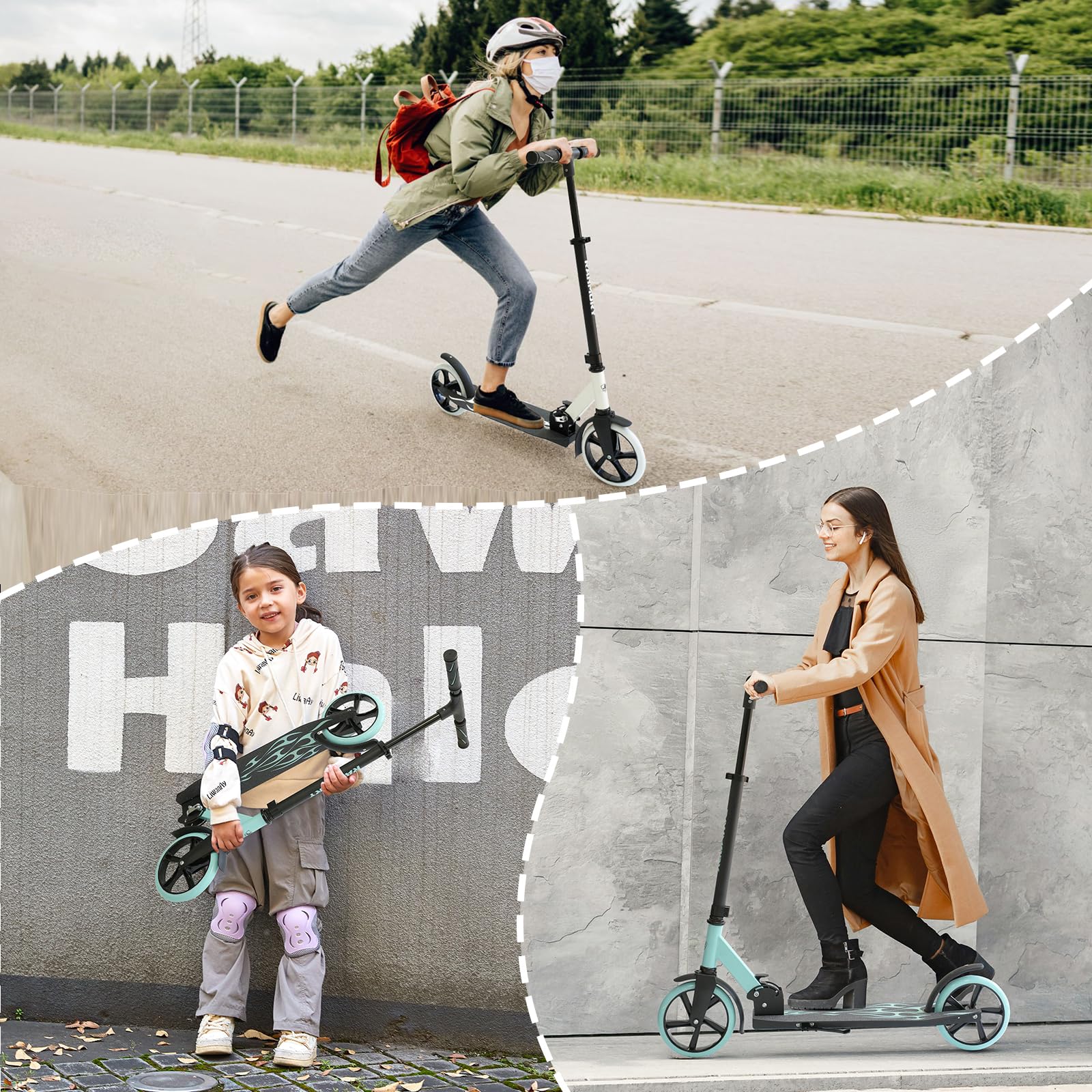 Rahmory Kick Scooter for Ages 6+,Kid, Teens & Adults. Foldable Kick Scooter for Boys with 4 Adjustable Heights, ABEC9 Bearings, Supports Up to 220 lbs