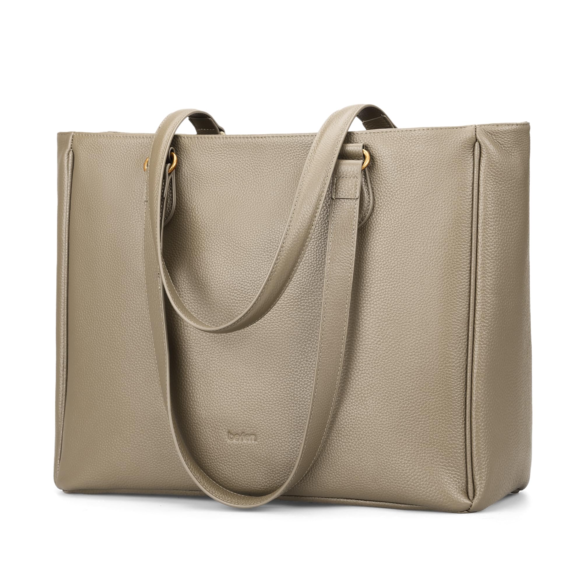 befen Genuine Leather Tote Bag Purse for Women, Women's Shoulder Totes Bags Purses Satchel Handbags with Padded Compartment for Daily & Travel Taupe