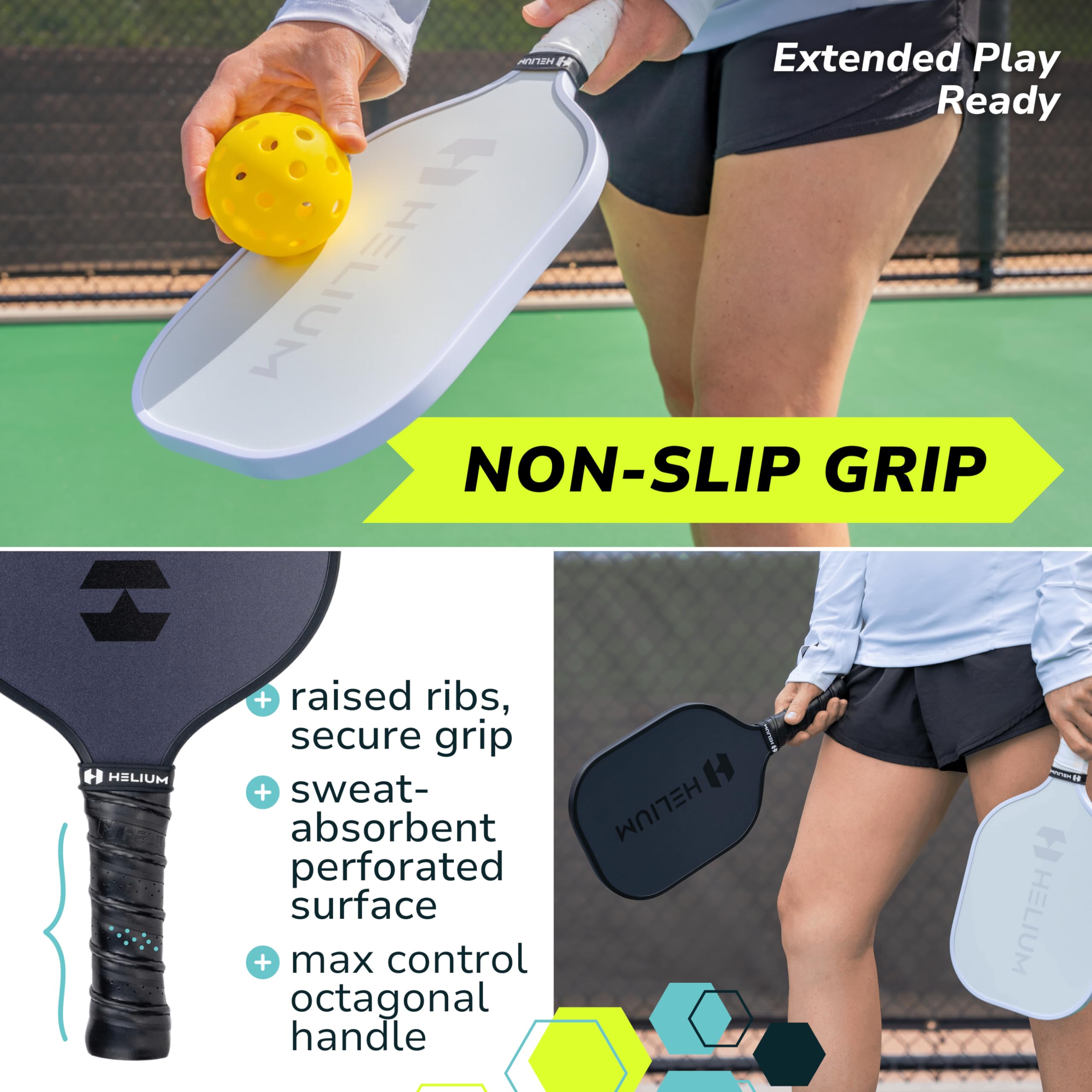 Helium Pickleball Paddles Set of 4 - USAPA Certified - Graphite Fiberglass Surface, Lightweight Honeycomb Core