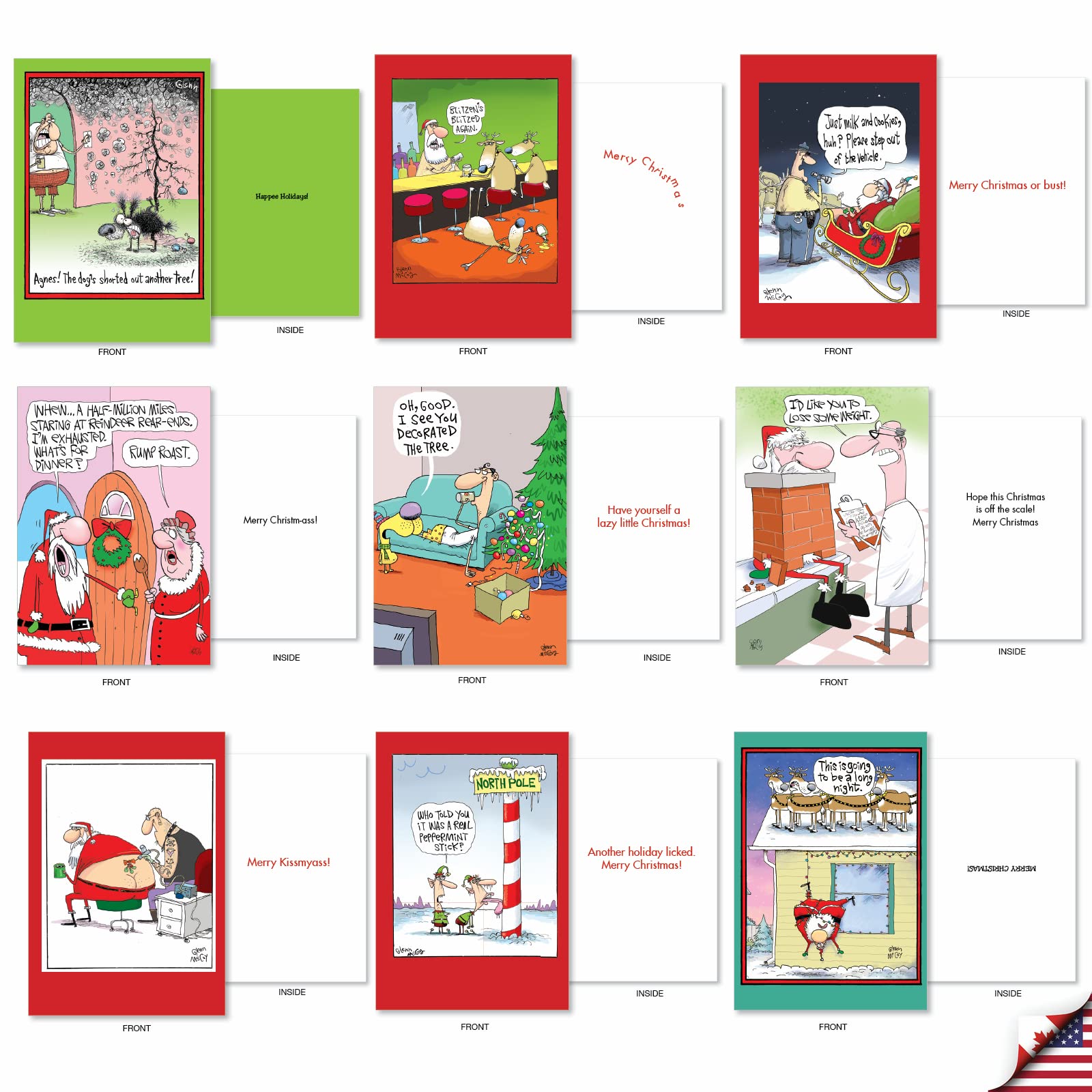 NobleWorks - 36 Assorted Bulk Box Set Funny Cartoons Christmas Cards with Envelopes (36 Designs, 1 Each) Humor Holiday Merry Christmas Variety Pack for Men, Women - A McCoy Bros. AC7139XSG-B1x36