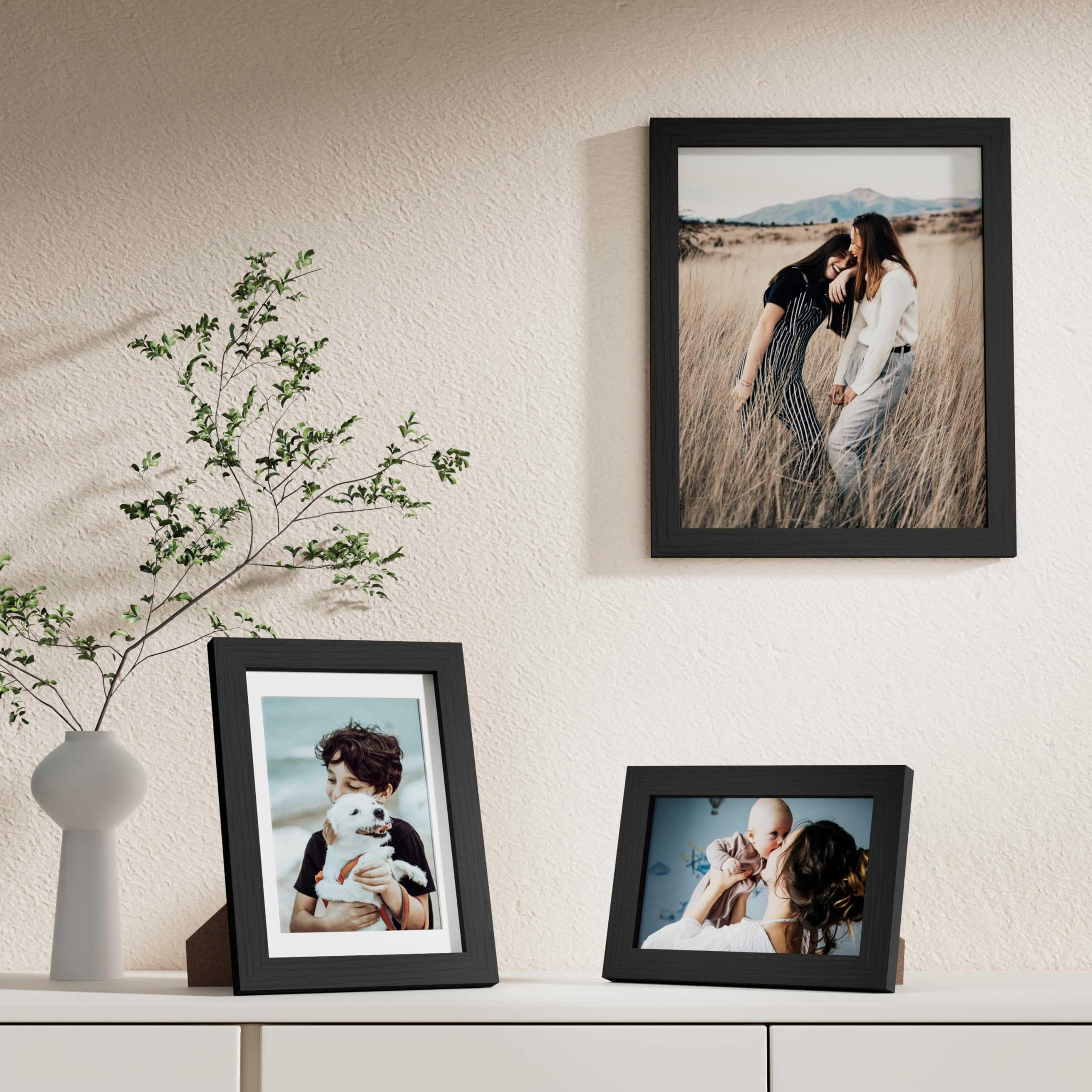 Vittanly 10 Pack Picture Frames Collage Wall Decor, Gallery Wall Frame Set for Wall or Tabletop Display, Multi Sizes with Two 8x10, Four 5x7, and Four 4x6 Photo Frames, Black