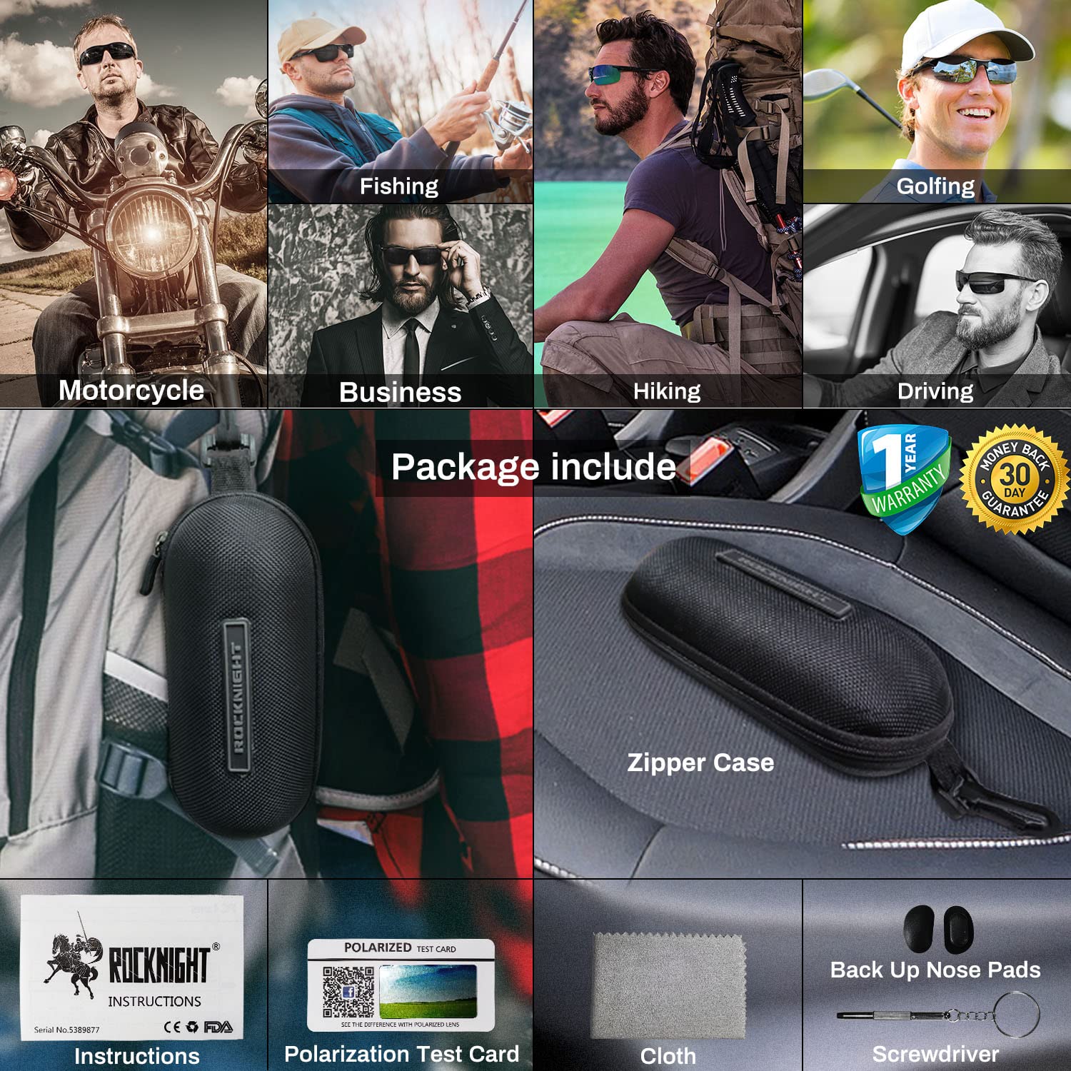 ROCKNIGHT Driving Polarized Sunglasses Men UV Protection HD Golf Fishing Sports