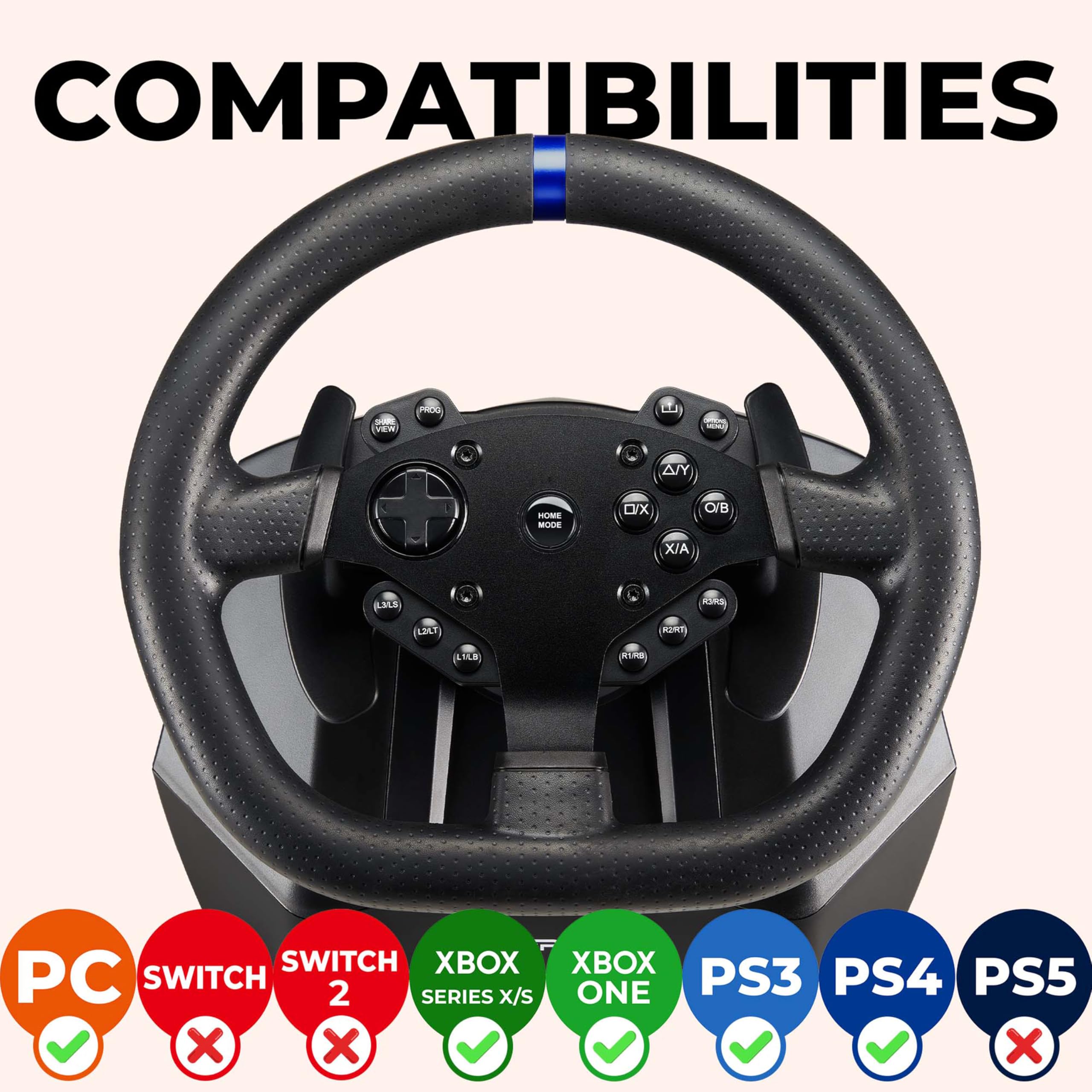 SUBSONIC Superdrive - SV950 steering wheel with pedals and paddles for Xbox Serie X/S, PS4, Xbox One, PC (programmable for all games)