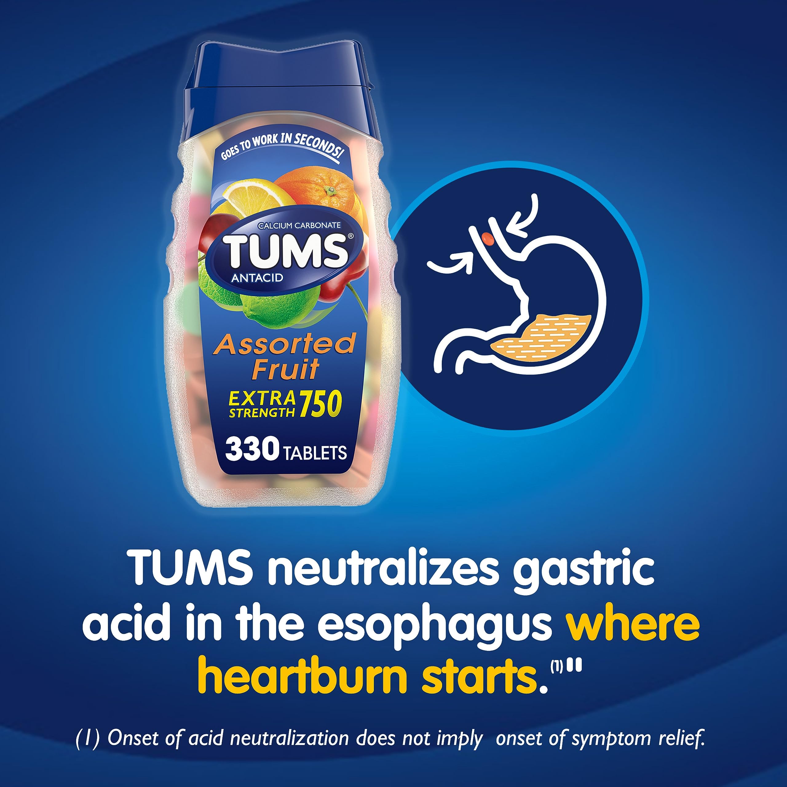 TUMS Chewable Antacid Tablets for Extra Strength Heartburn Relief, Great for a Summer BBQ - Assorted Fruit Flavors - 330 Count