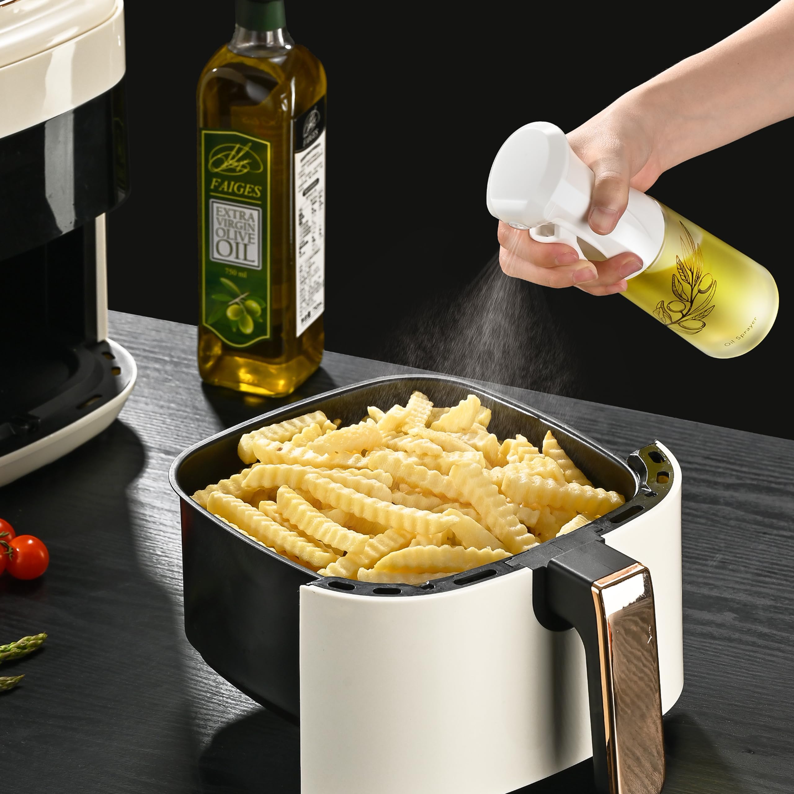 Oil Sprayer for Cooking, Olive Oil Sprayer Mister, 200ml Glass Olive Oil Spray Bottle, Kitchen Gadgets Accessories for Air Fryer, Patented Technology, Widely Used for Salad Making, Baking, Frying, BBQ