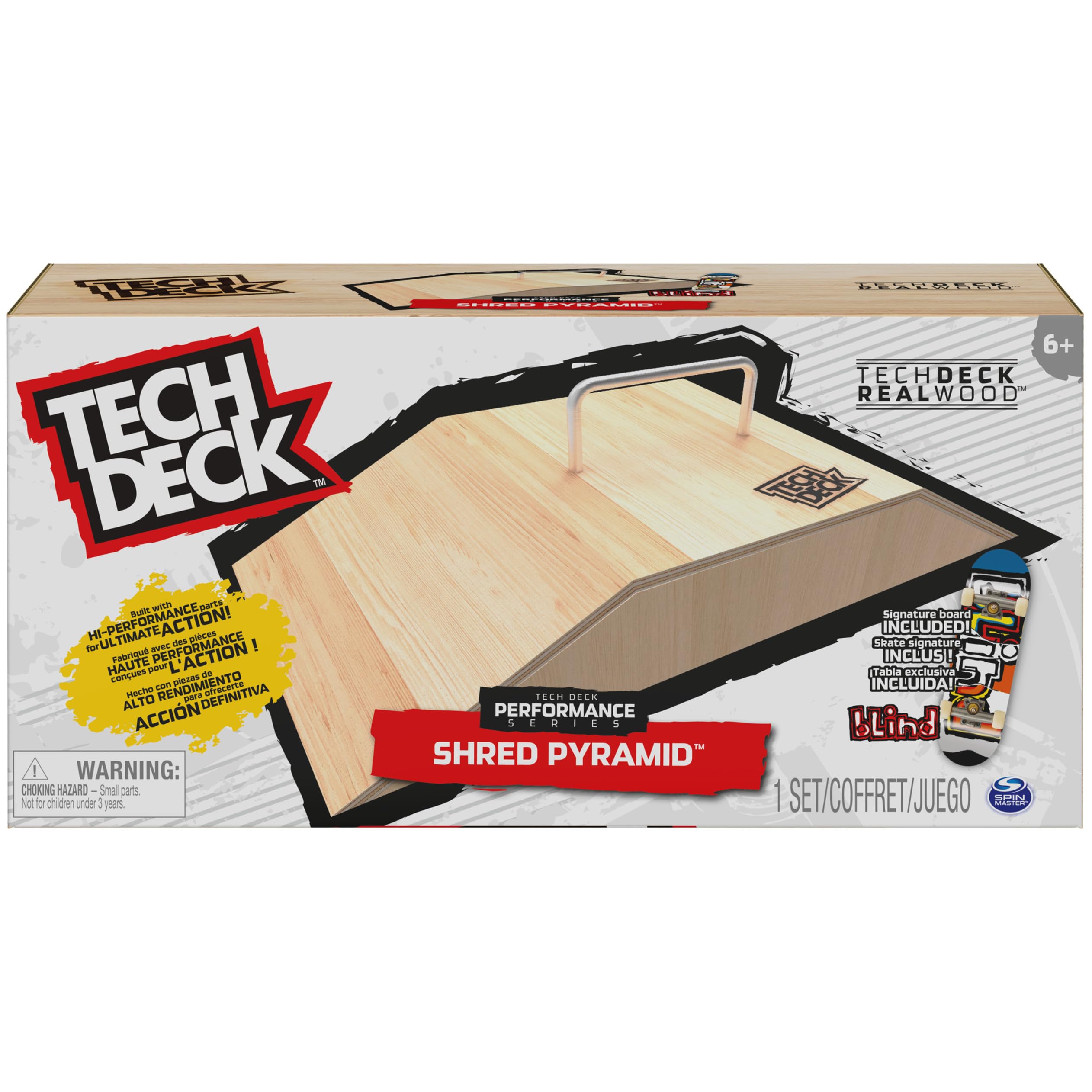 TECH DECK Performance Series, Shred Pyramid Set with Metal Rail and Exclusive Blind Fingerboard, Made with Real Wood, Kids Toy for Boys and Girls Ages 6 and up
