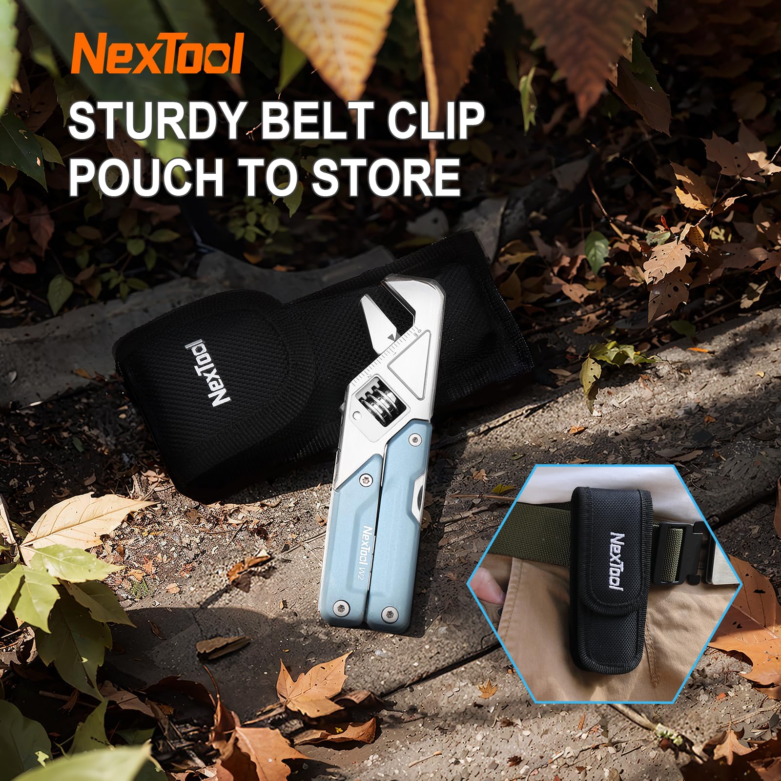 NexTool W2, 8 in 1 Multi Tool with Adjustable Wrench, Multitool Pliers, Pocket Knife, Screwdriver and File, Multi-Tool with 9 in 1 Bits Set and Nylon Sheath for Cycling Maintenancen, Household Repairs