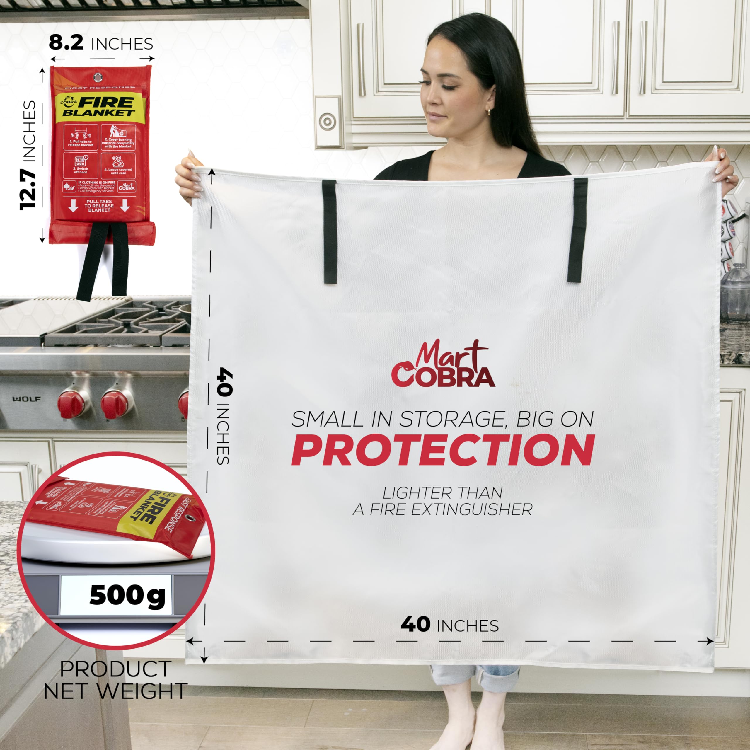 Mart Cobra Emergency Fire Blanket for Home and Kitchen - 2 Pack - Fire Blankets Emergency for Home 40” x 40” - Fire Suppression Blanket - Home Safety Fiberglass Welding Blanket