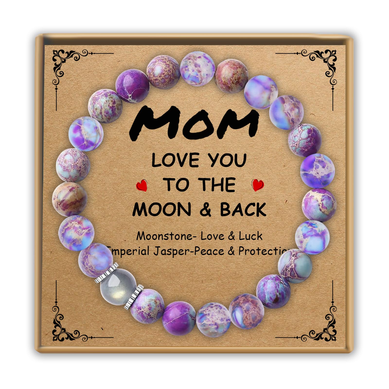 SERENEY Mom Christmas Gifts from Daughter Son, Mom Bracelet with Moonstone Beads for Women as Christmas Mothers Day Valentines Gifts, Mother Jewelry as Birthday Mom Gifts for Mama from Daughters