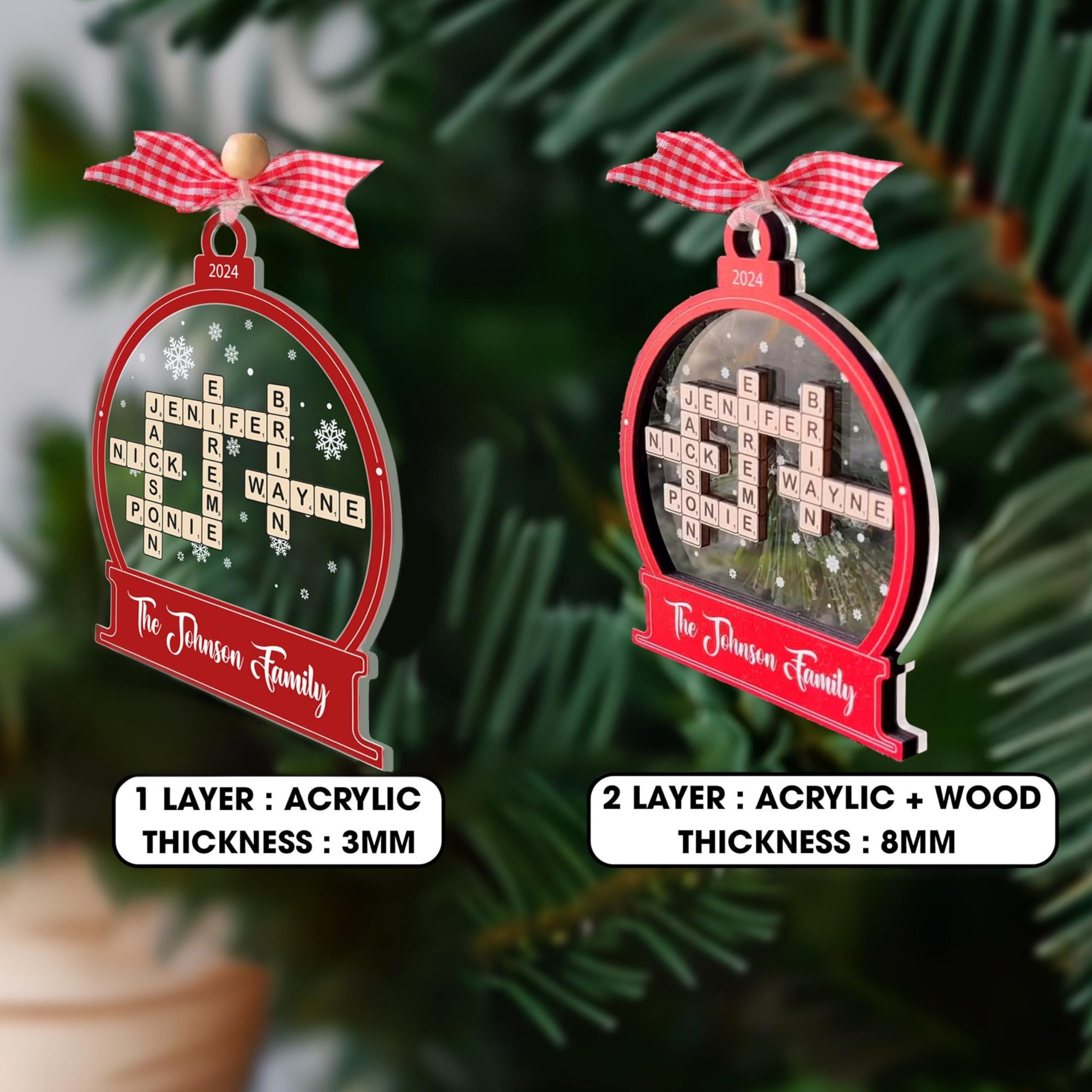 NAZENTI Personalized Family Crossword Christmas Ornament, Family Christmas Ornament 2024, Family Names Puzzle, Crossword Puzzle Name Ornament, Family, Family Keepsake Gifts