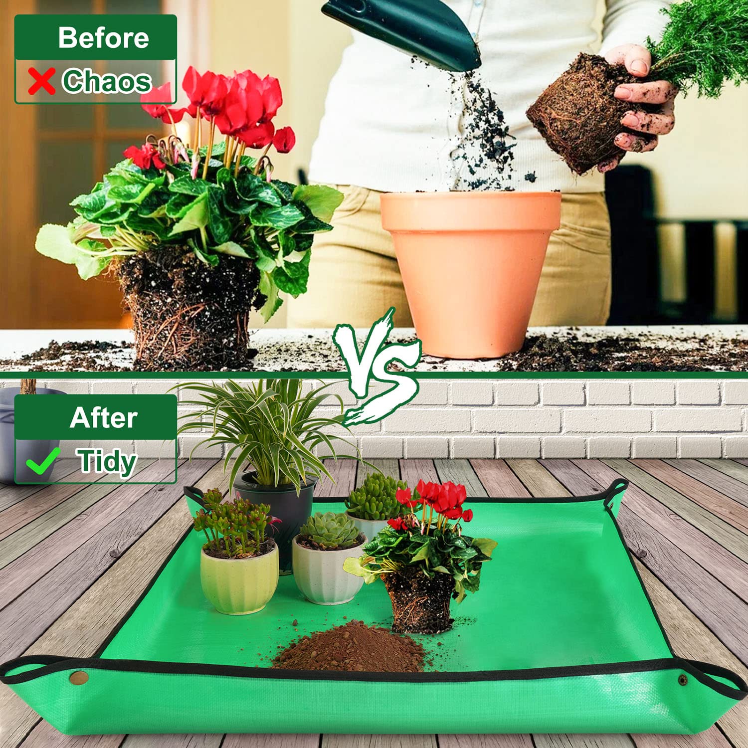 HNXTYAOB Repotting Mat for Indoor Plant Transplanting and Mess Control 27"x 27" Thickened Waterproof Potting Tray Foldable Succulent Potting Mat Portable Gardening Mat Garden Gifts for Women & Men