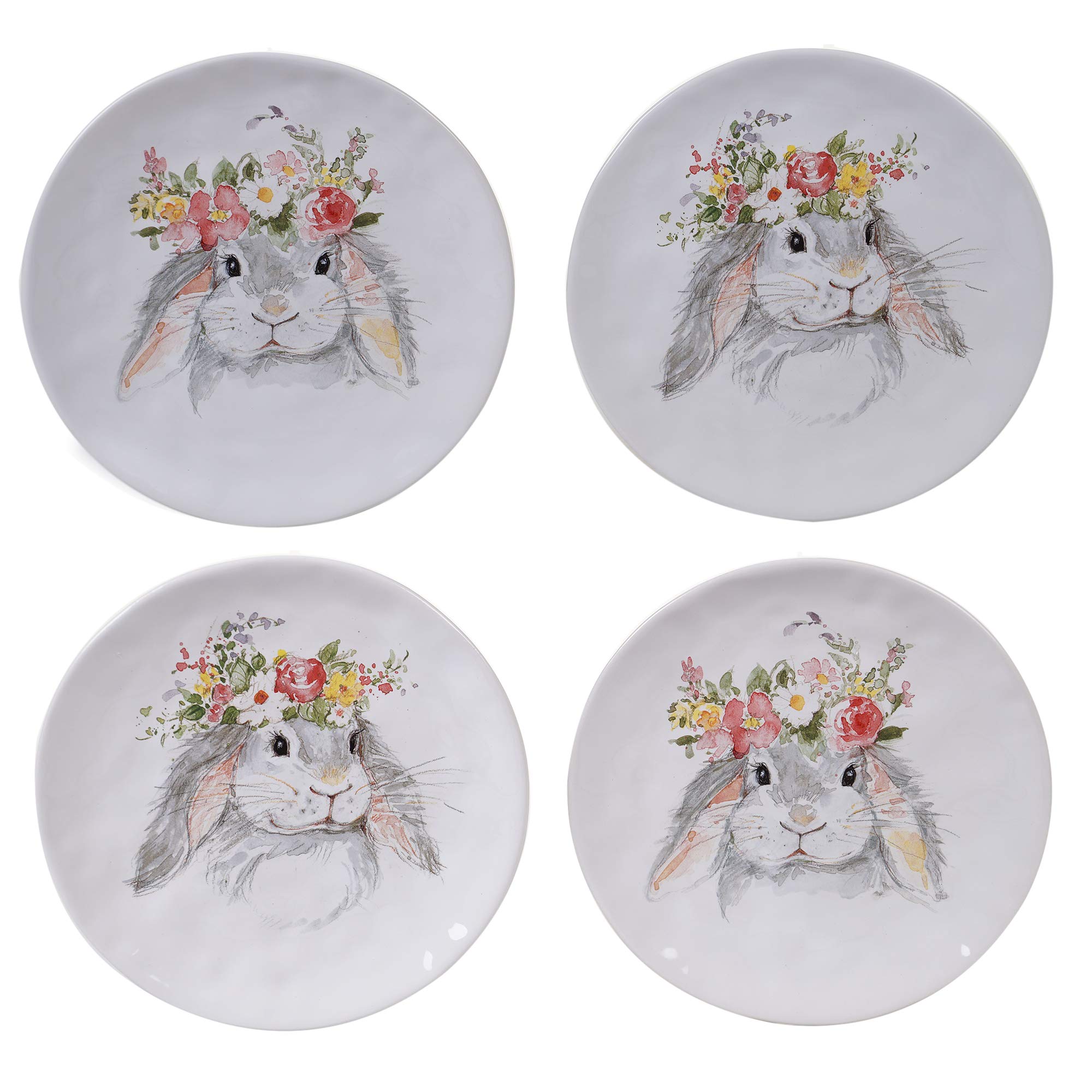 Sweet Bunny 8.5" Salad/Dessert Plates,Set of 4, 2 Assorted Designs