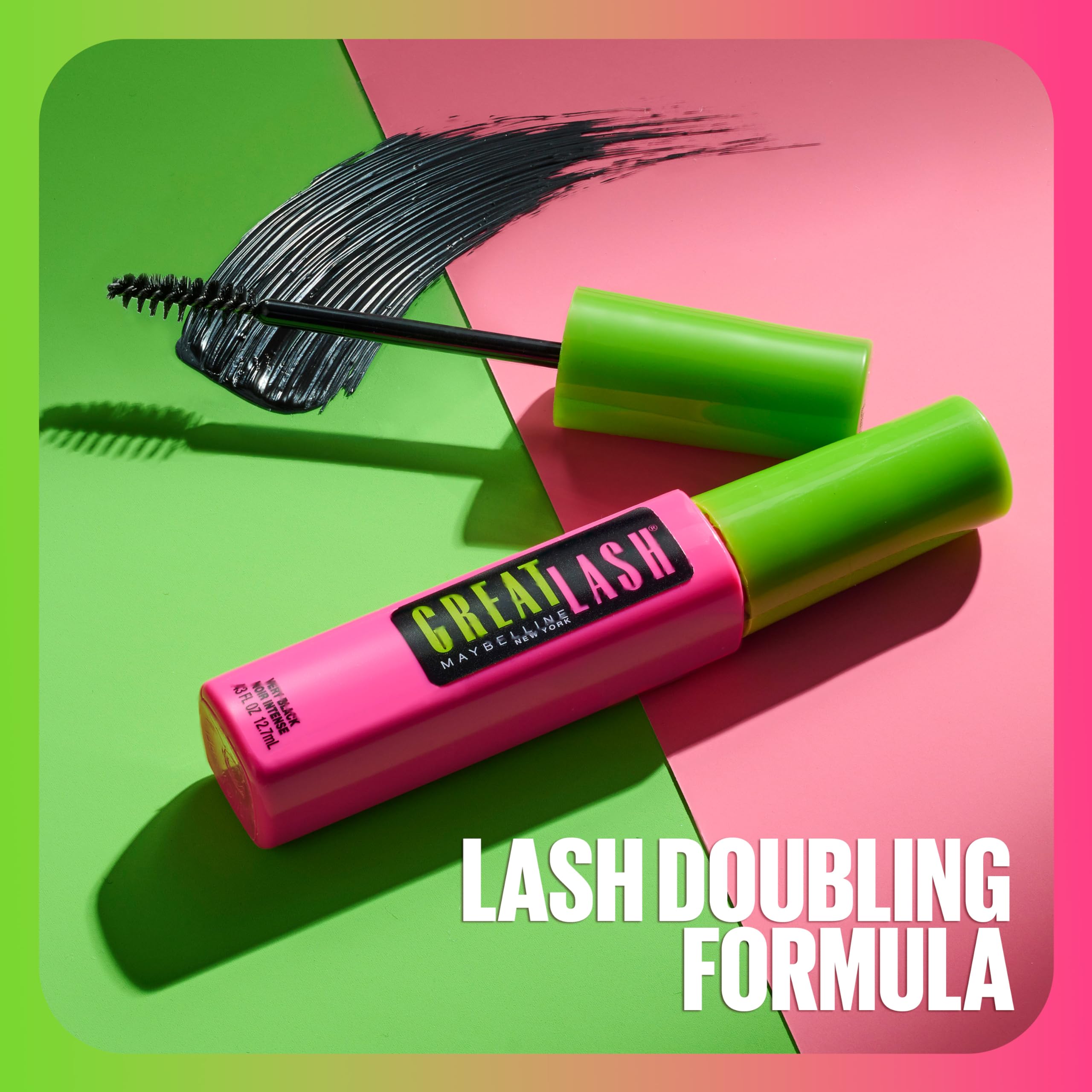 Maybelline Great Lash Washable Mascara Makeup, Volumizing Lash-Doubling Formula That Conditions As It Thickens, Very Black, 2 Count